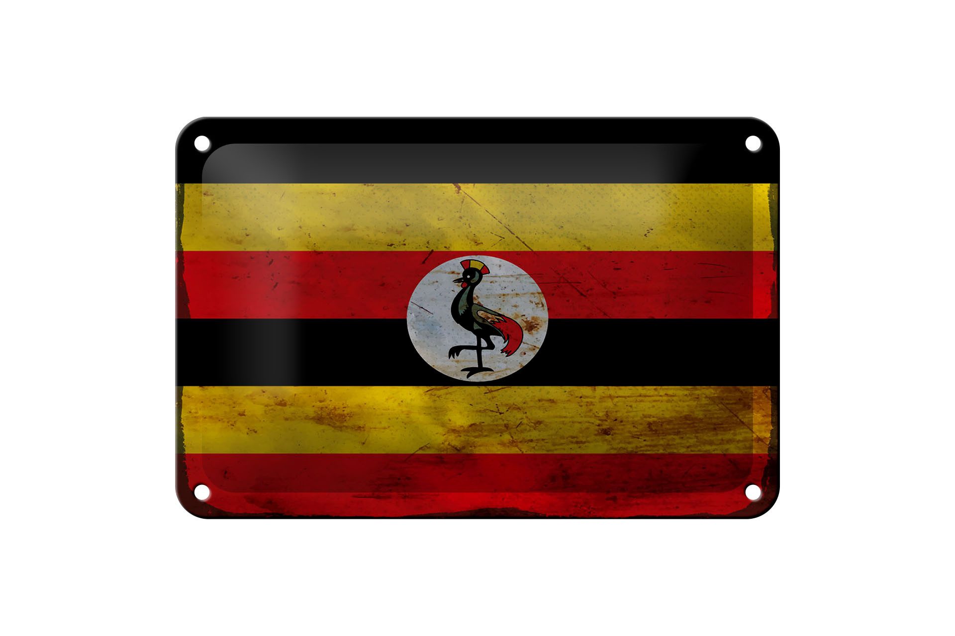Femer GmbH Metallschild Flagge Uganda 18x12cm Flag of Uganda Rost, (1 St), gewölbte Oberfläche, abgerundete Ecken, umgeschlagene Kanten