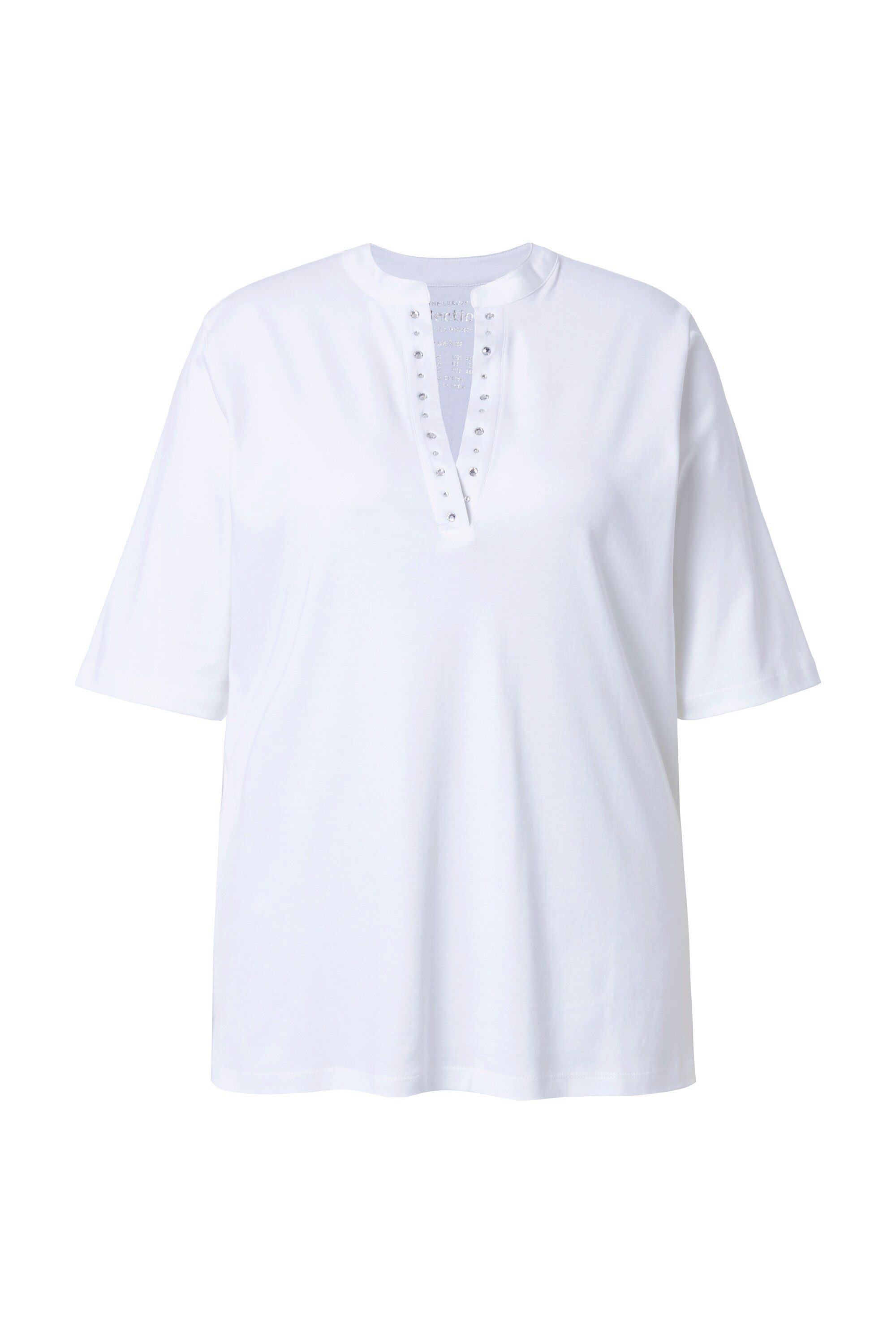 T-Shirt T-Shirt Ziersteine Stehkragen Halbarm Pima Cotton