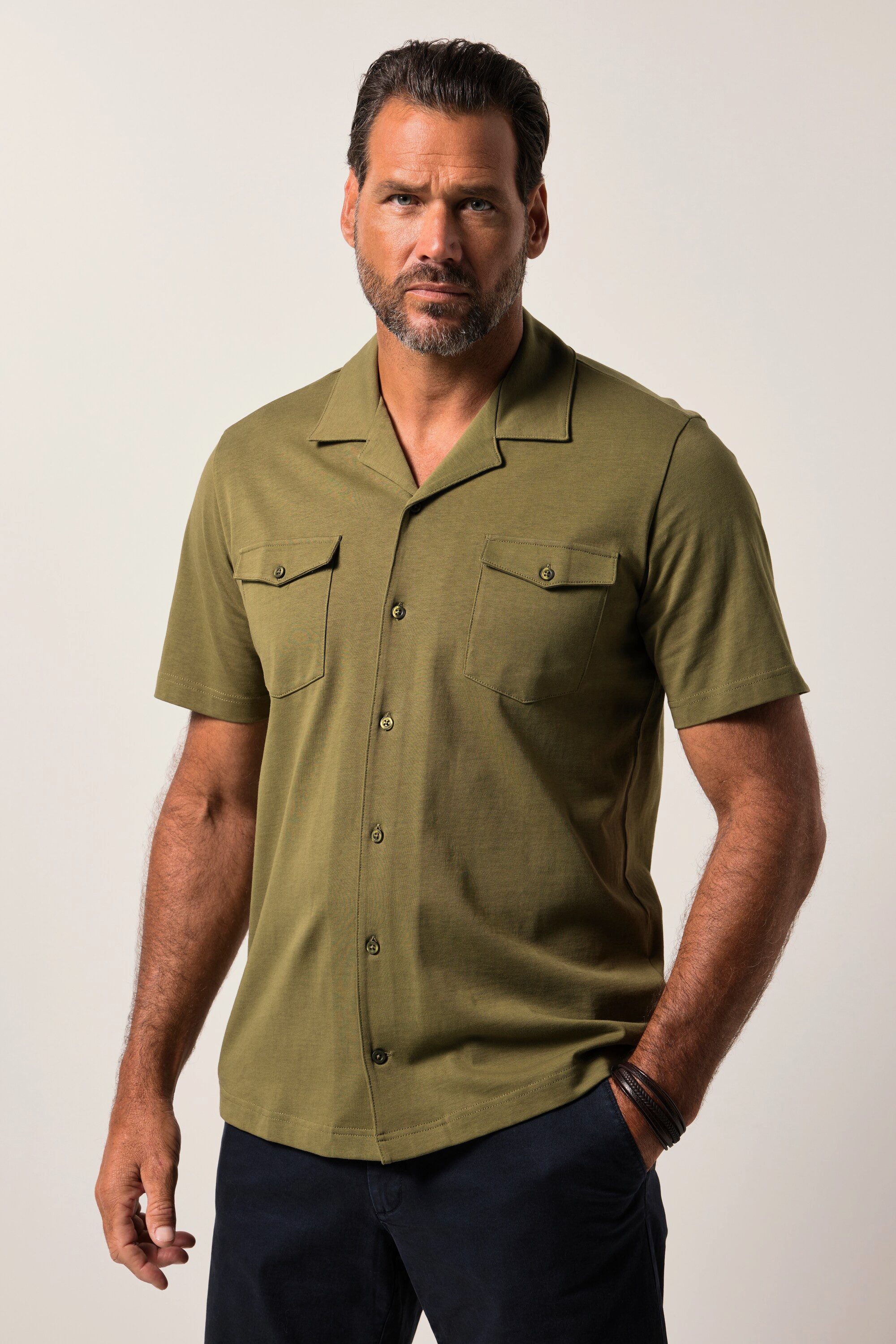 JP1880 Kurzarmhemd JP1880 Jersey-Hemd Halbarm Cuba-Kragen günstig online kaufen