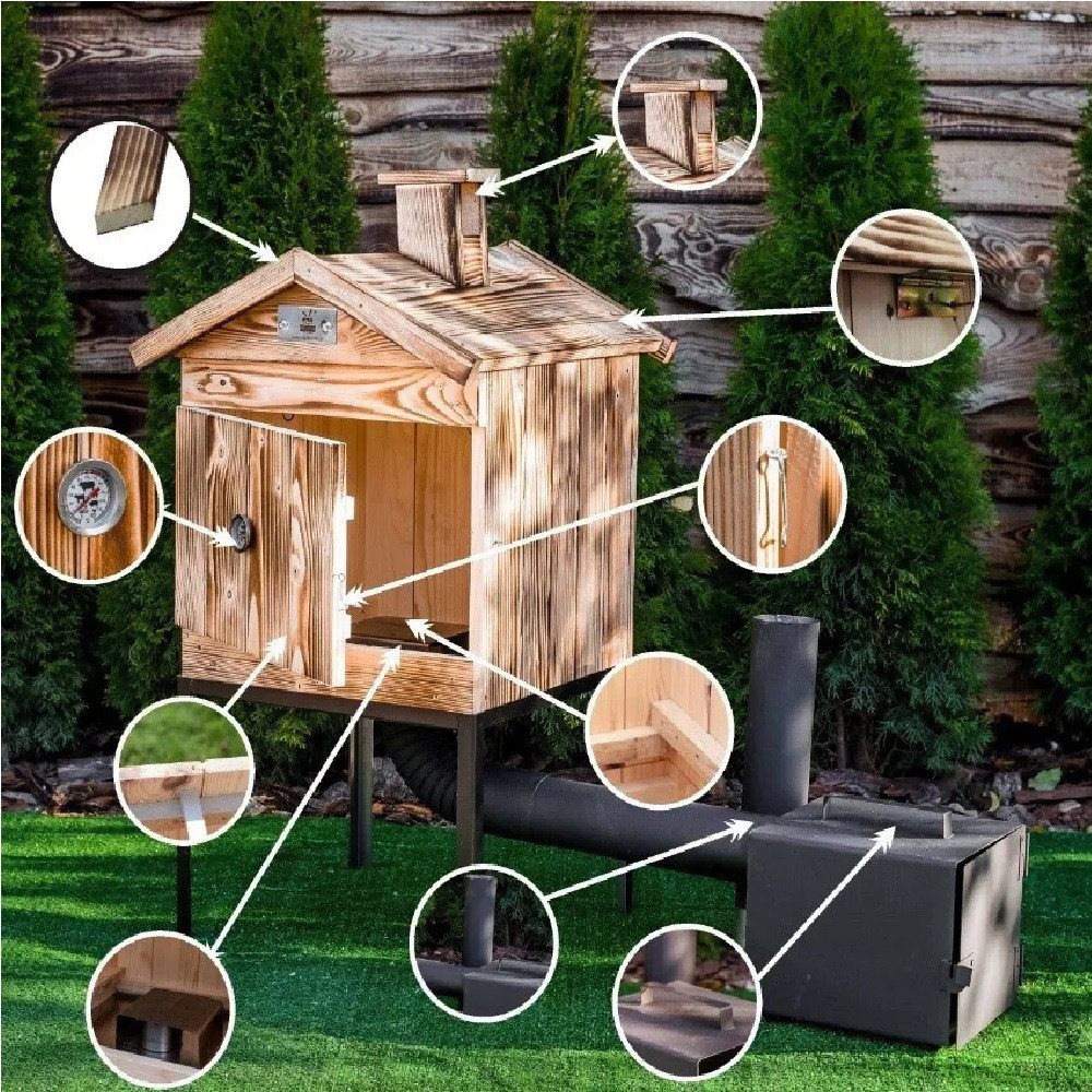 QLS Räucherofen 50x50x70 cm, Räucherkammer Holz Imprägniert Räucherschrank Garten – Bild 3 von 5