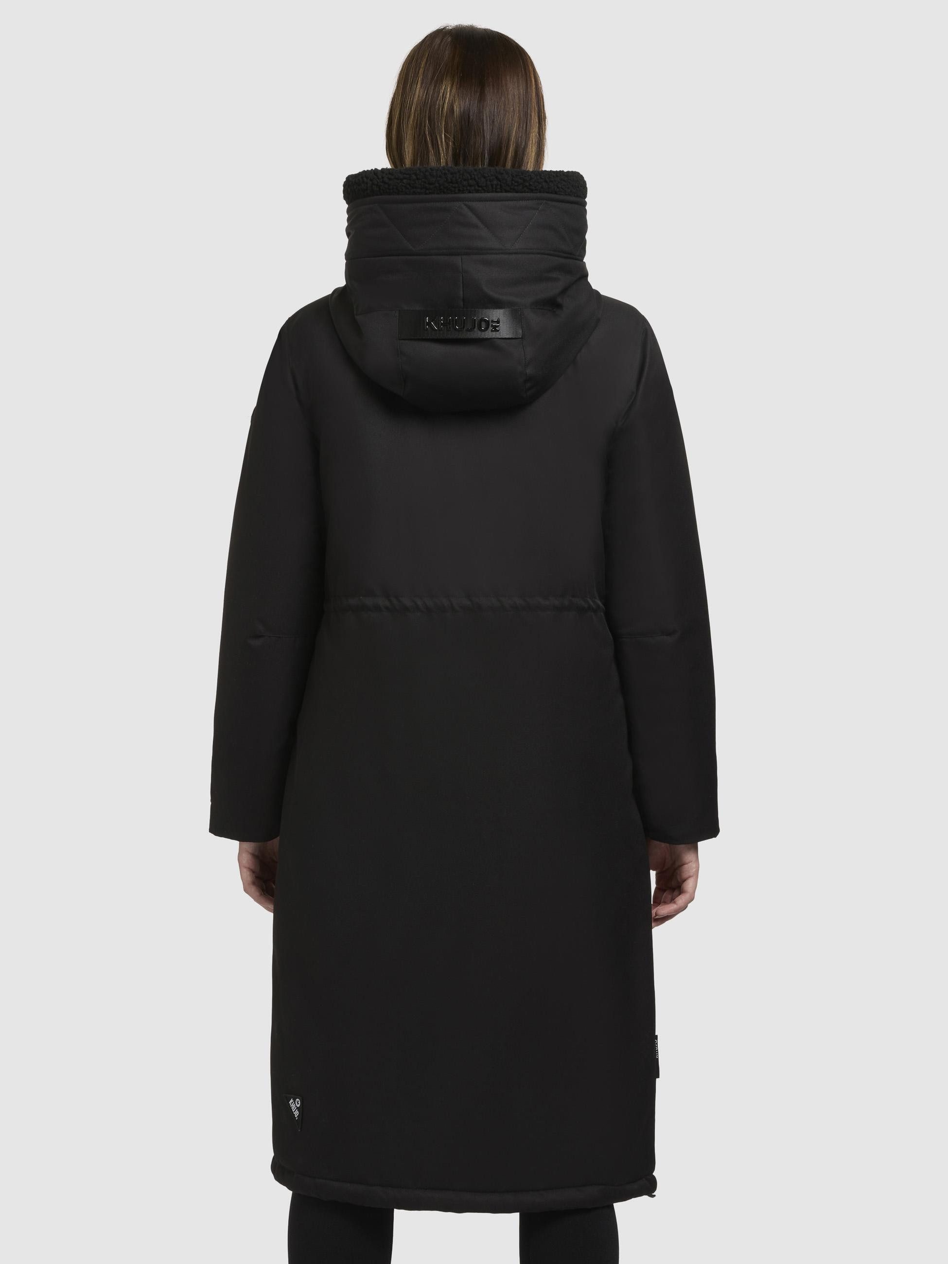 khujo Wintermantel Agneta-YM Langer Damen Mantel mit weichem Teddyfleece an der Kapuze
