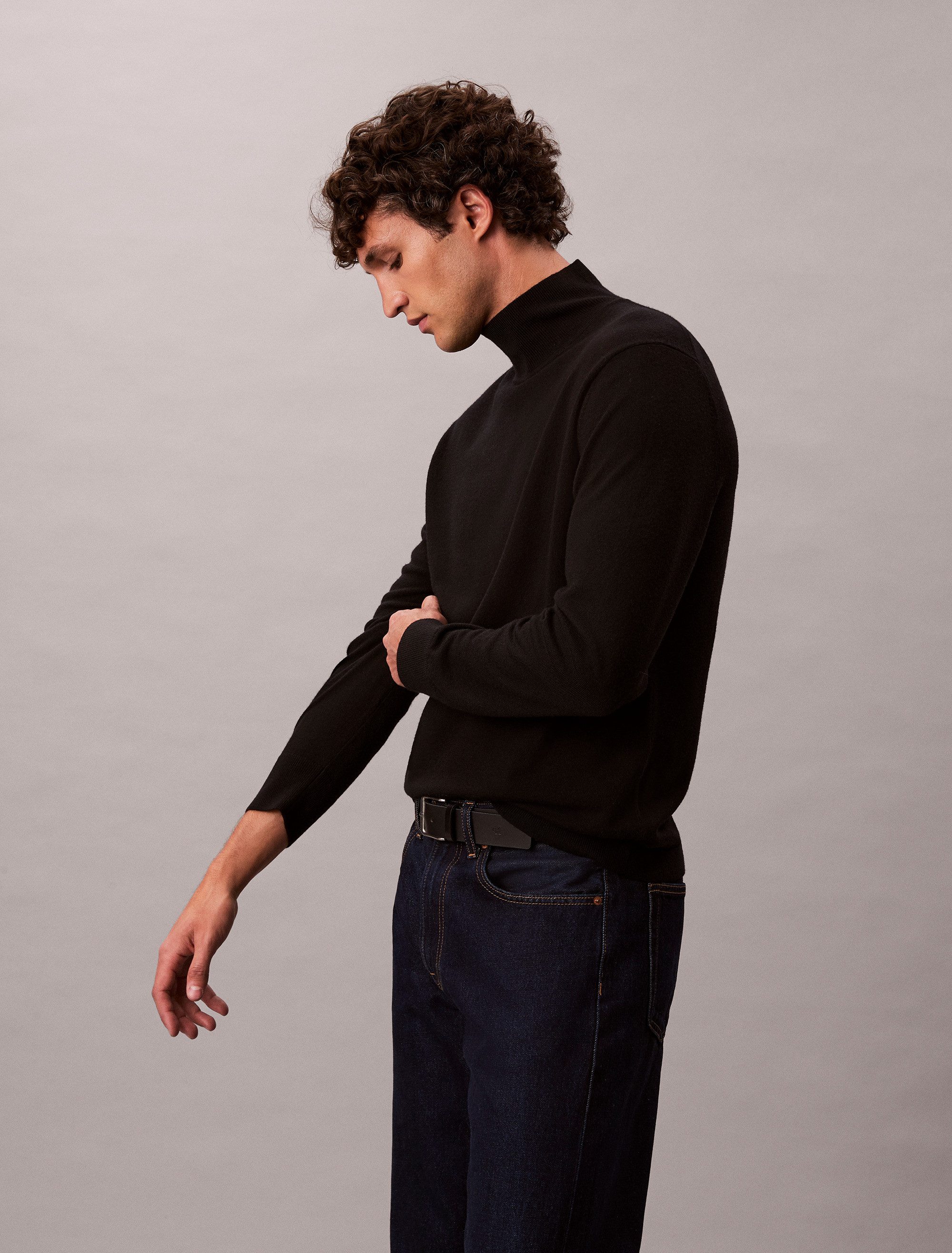 Calvin Klein Stehkragenpullover LS MERINO MOCK NECK SWTR 14GG Mit Rundhalsausschnitt, regular fit