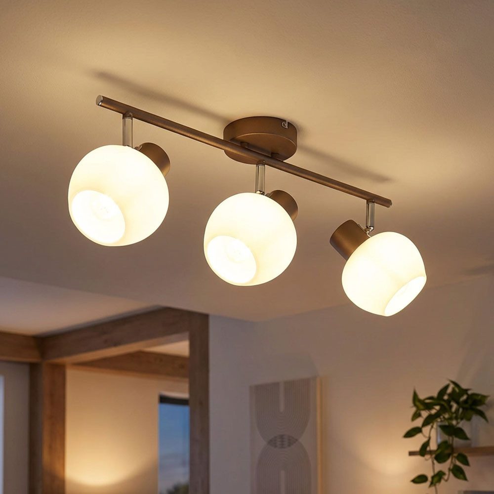 GLOBO LIGHTING Deckenleuchte, Leuchtmittel nicht inklusive, Deckenleuchte Schlafzimmerleuchte Metall kaffeefarben Glas opal L 50cm