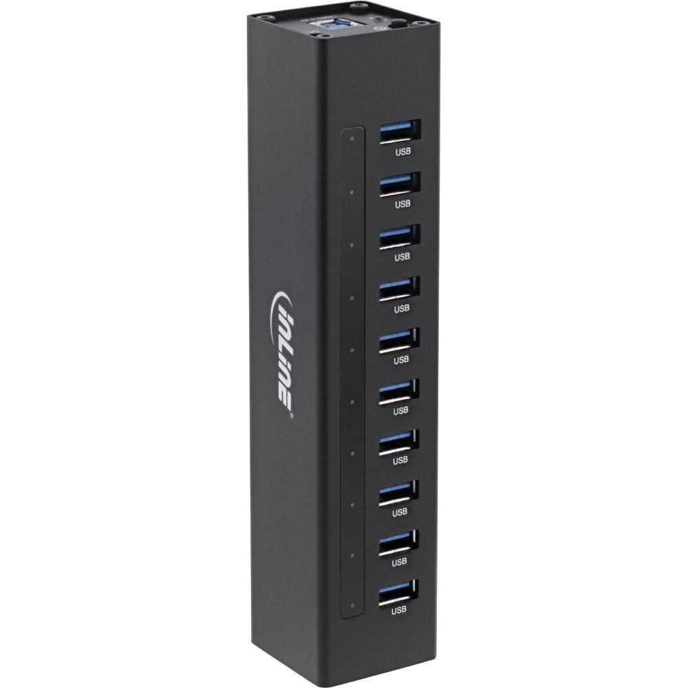 Mauspad USB 3.0 Hub, 10 Port, Aluminiumgehäuse, schwarz, mit 4A Netzteil