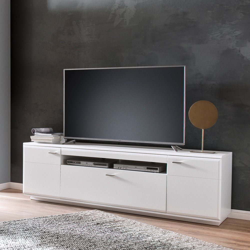 Lomadox Lowboard ALIA-05, weiß matt 195 cm, modern, Fernsehschrank,  Fernsehtisch, Fernsehmöbel