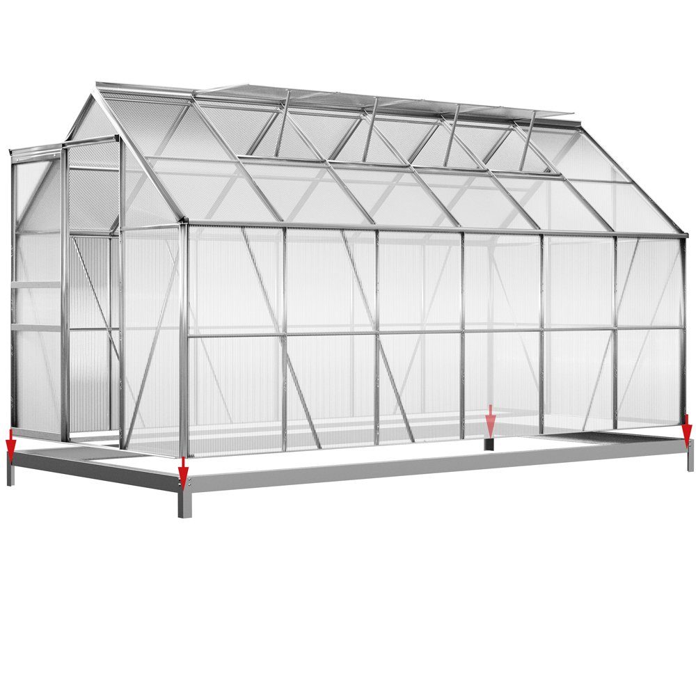 Gardebruk Gewächshaus, Aluminium 7,2m² mit Fundament 380x190cm inkl 4