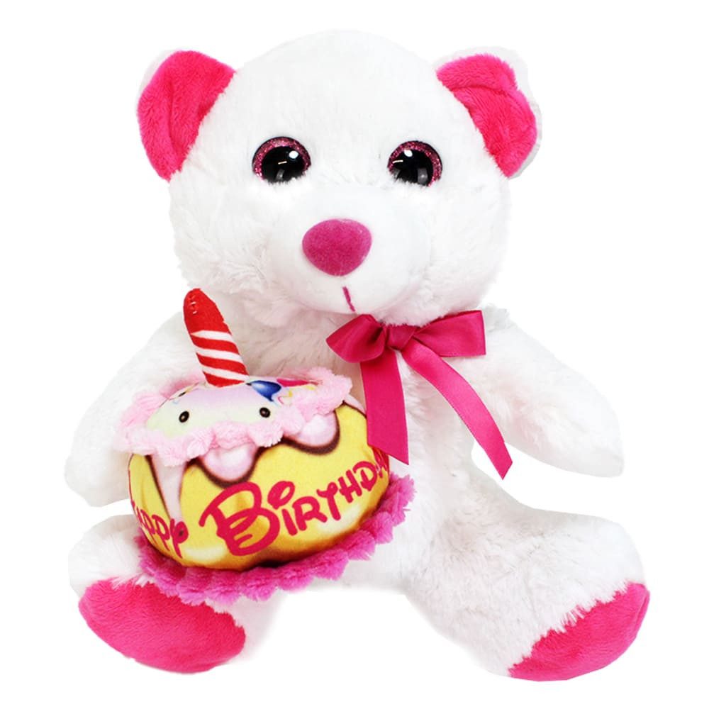 BEMIRO Kuscheltier Teddy Geburtstag mit "Happy Birthday" Torte - 3 Größen wählbar