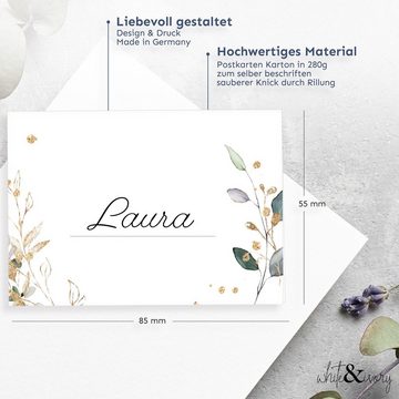 white & ivory Papierdekoration Platzkarte floral, 25 Stück, beschreibbar, Tischkarten