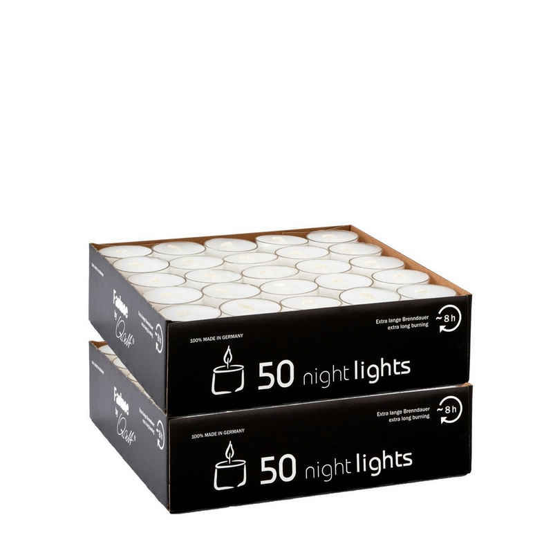 Qult Teelicht »Nightlights weiß, Teelichter in Kunststoffhülle, 8 St.« (100-tlg), Rußfrei - ca. 8 Stunden Brenndauer, Sparpack - unbeduftet