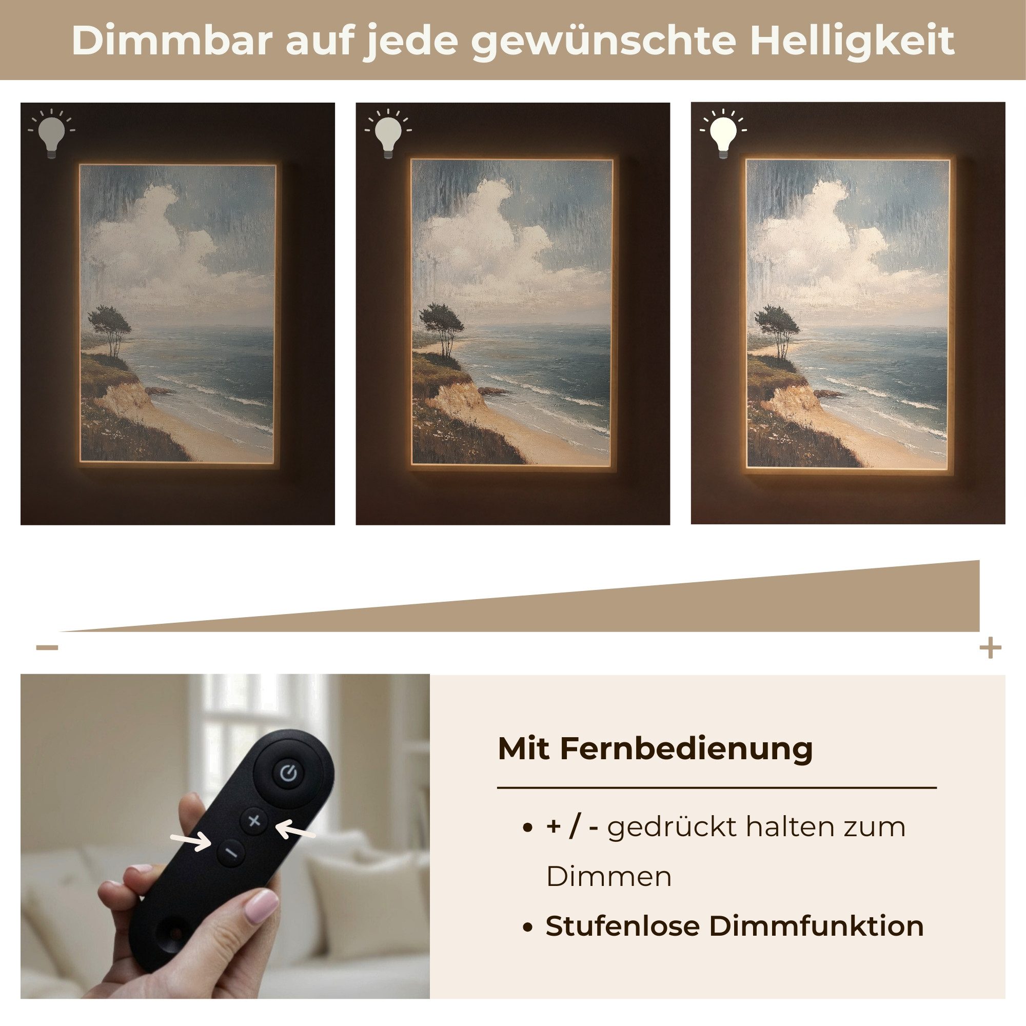 OnlyWow Wandleuchte Lightbox Klippe - Meer - Baum, Dimmbar, Farbwechsel, LED, Warmweiß, Kaltweiß, Neutralweiß Einstellbar, Wandlampe Innen, Dimmbar, Aufladbarer USB Akku, LED, Beleuchtung