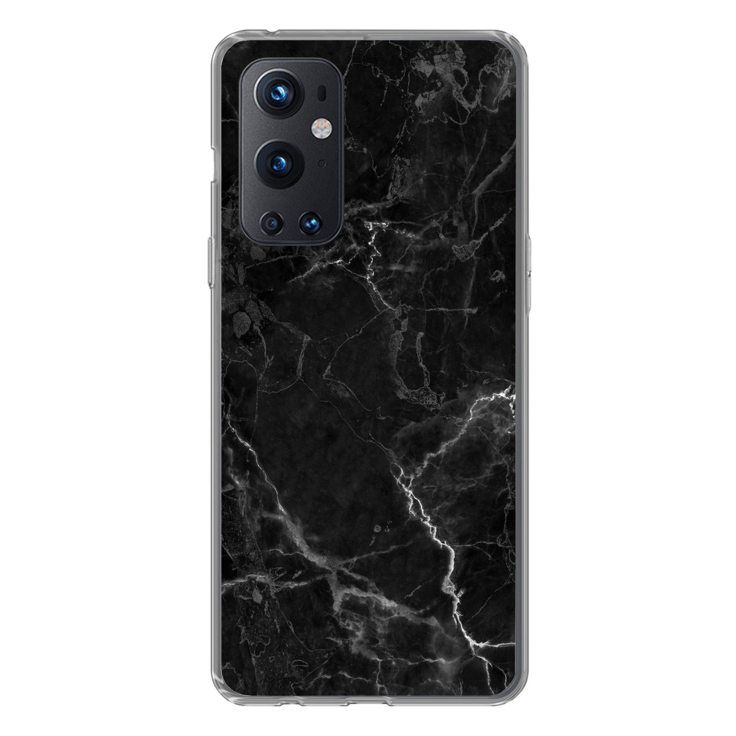 MuchoWow Handyhülle für OnePlus 9 Pro Marmor - Schwarz - Weiß - Textur - Marmoroptik, Phone Case, Silikon, Schutzhülle Dünn