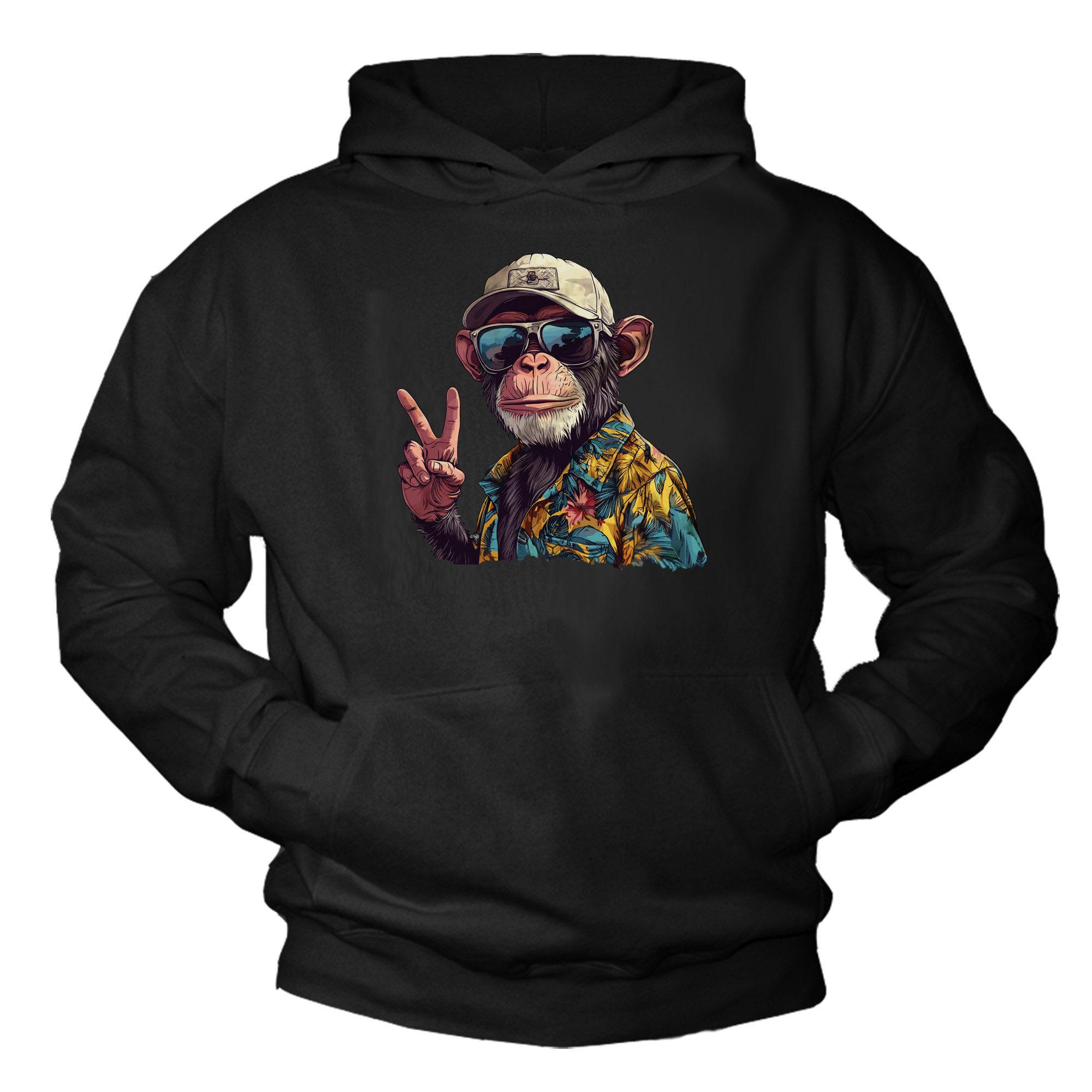 MAKAYA Kapuzenpullover Lustiger Hoodie für Herren mit Affenmotiv und Kapuze in Schwarz (Schwarz, S, M, L, XL, XXL, XXXL, XXXXL) Baumwolle