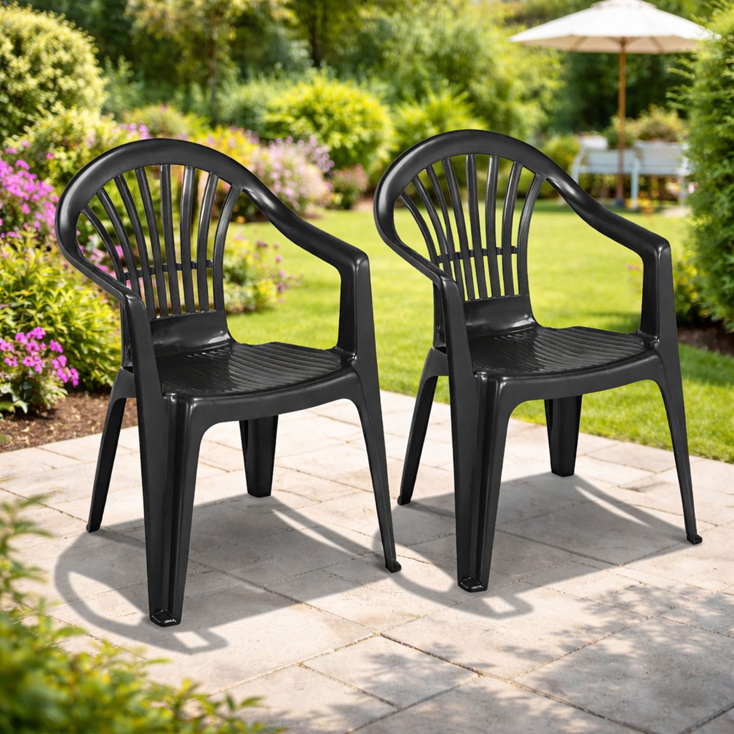Mojawo Armlehnstuhl 2er Stapelstuhl Bistrostuhl Gartenstuhl MOJAWO Anthrazit Kunststoff