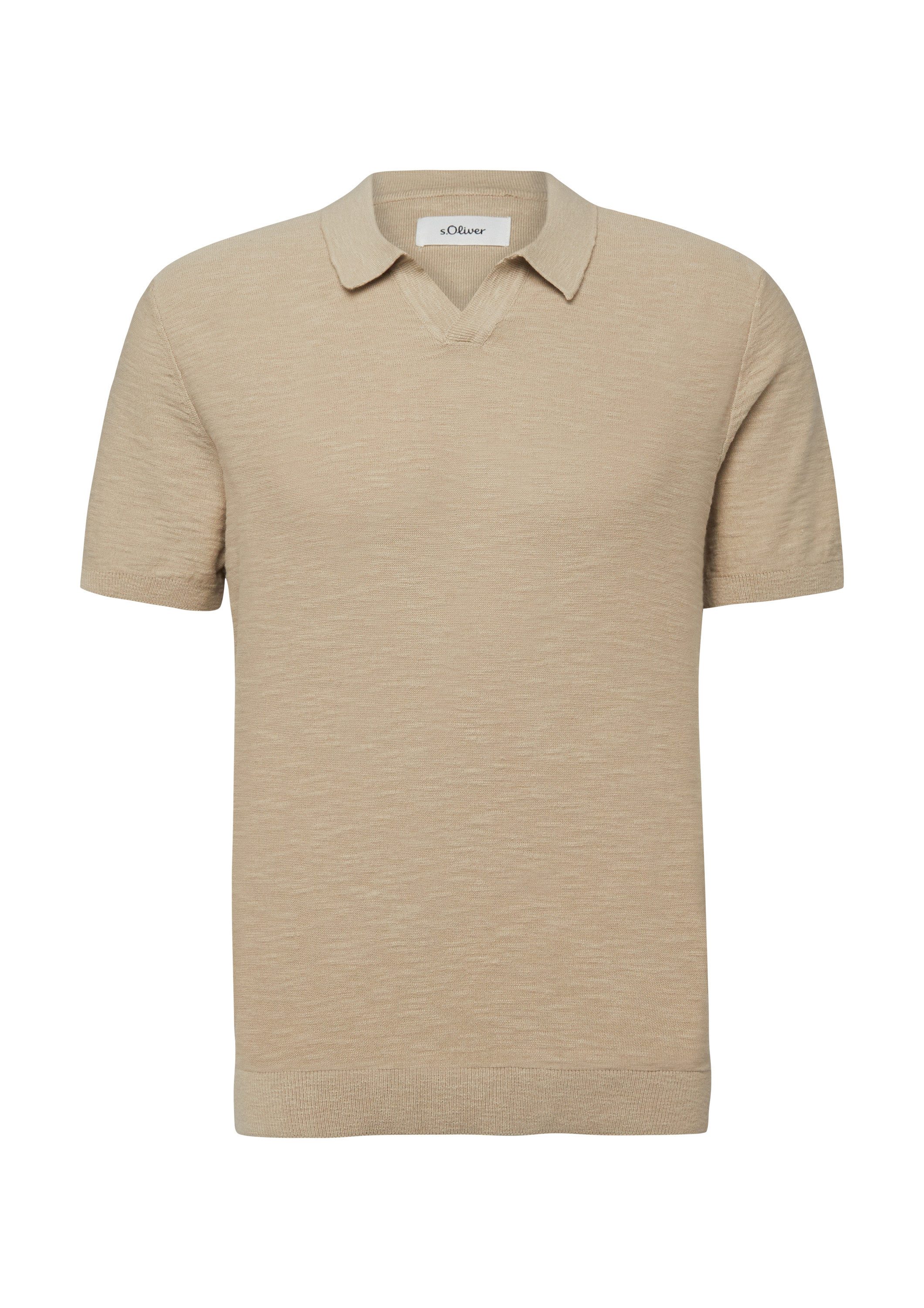 s.Oliver Kurzarmpullover Strickpullover Strick-Poloshirt in Flammgarnstruktur