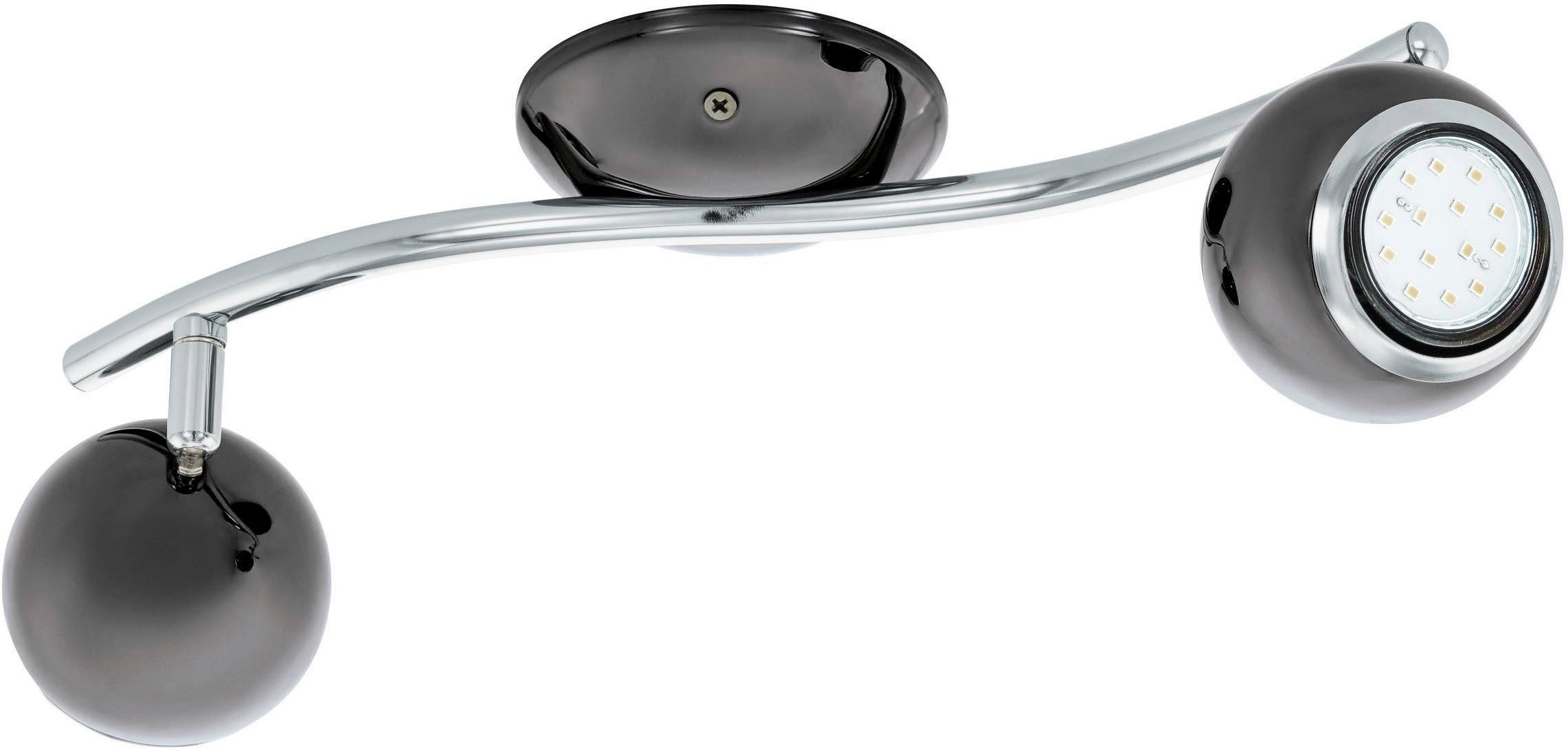 EGLO Deckenleuchte Bimeda Deckenlampe, Flurlampe, Deckenstrahler aus Metall, GU10, Lampe, LED fest integriert, Warmweiß, Spot - L36,5 x B10 cm - nickel-nero, chrom - 2X2,8W inkl.