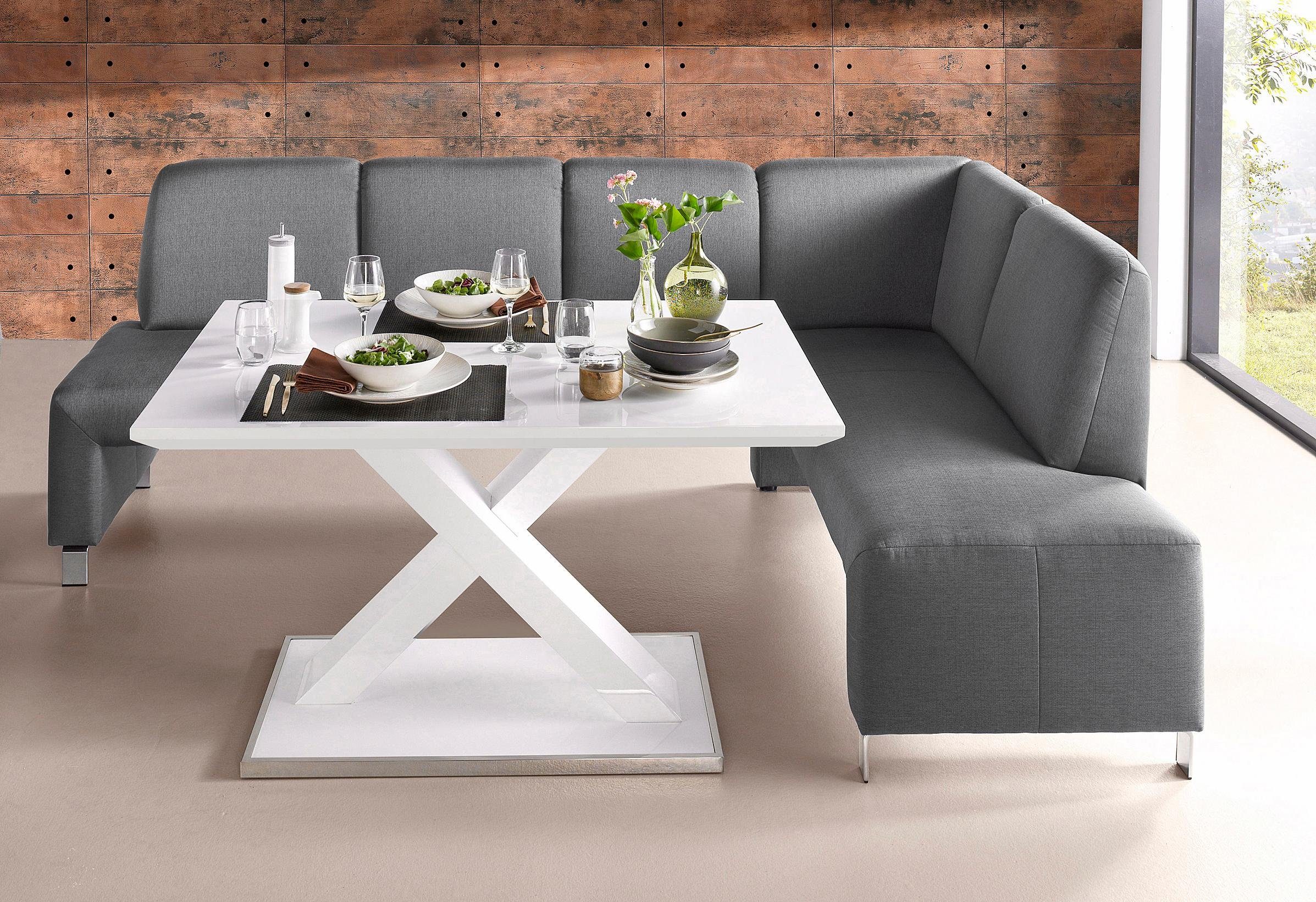 exxpo - sofa fashion Eckbank Intenso, viele Bezugsstoffe Cord, Struktur 243/158 cm (B/T), hohe Bodenfreiheit, frei im Raum stellbar, hoher Sitzkomfort