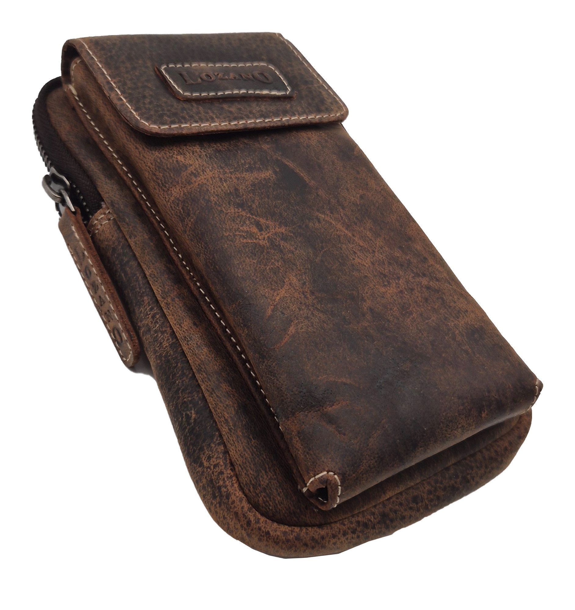 Einkaufszauber Gürteltasche Echt Leder Handy und Gürteltasche Kombination Rustikal (mit Schultergurt aus Leder), Echt Leder
