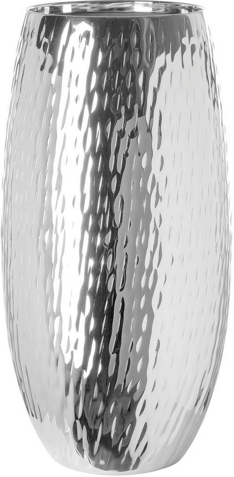 Fink Dekovase AFRICA, aus Eisen, Höhe ca. 40 cm (1 St), mit vertikal  gehämmerter Oberfläche, Handarbeit, Dekorative Vase aus vernickeltem Eisen