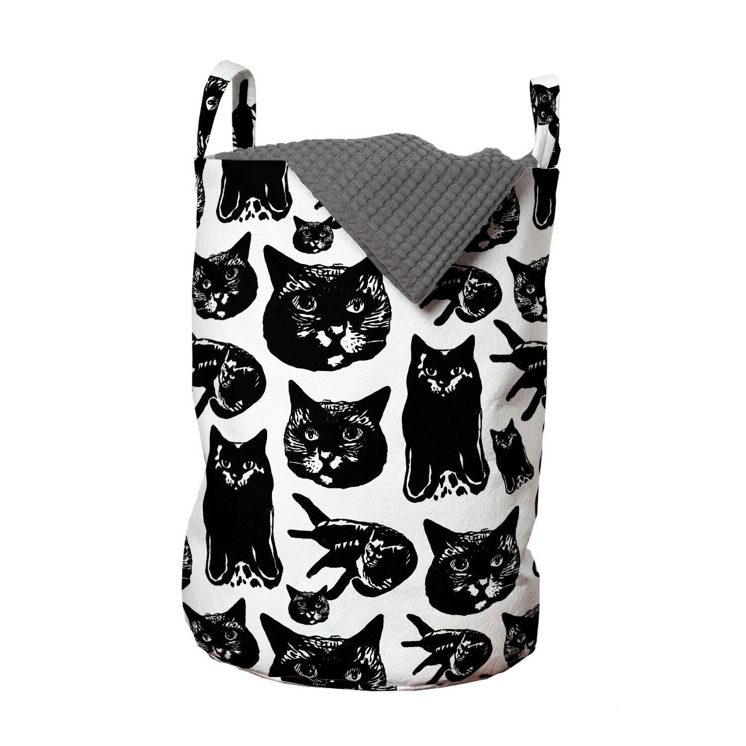 Kitty Abakuhaus Portraits für Katzenliebhaber Theme Wäschekorb Waschsalons, mit Wäschesäckchen Kordelzugverschluss Griffen