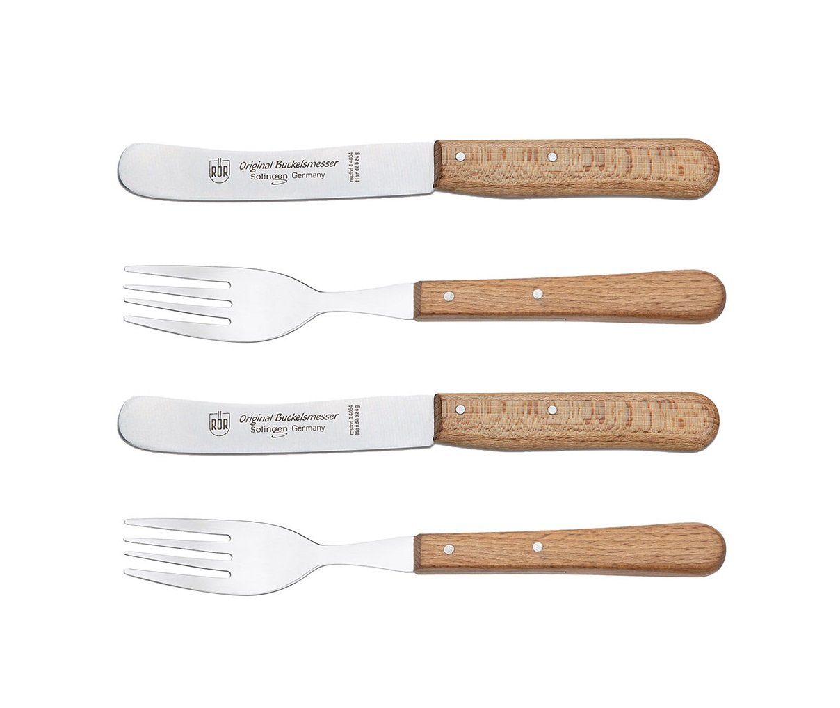 RÖR Messer-Set Besteckset Buckelsmesser & Gabel - 4-teilig, das perfekte Besteckset für den Esstisch - Made in Solingen