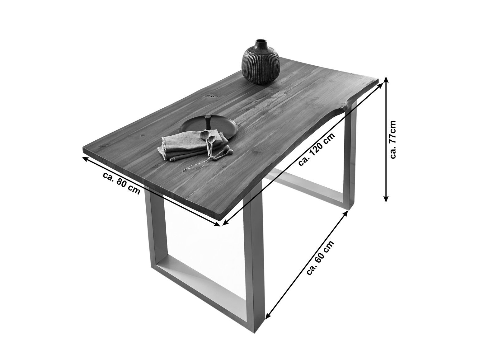 Tischplattenstärke Baumkantentisch Akazienholz, Junado® 26mm massives cognacfarben, Esra,