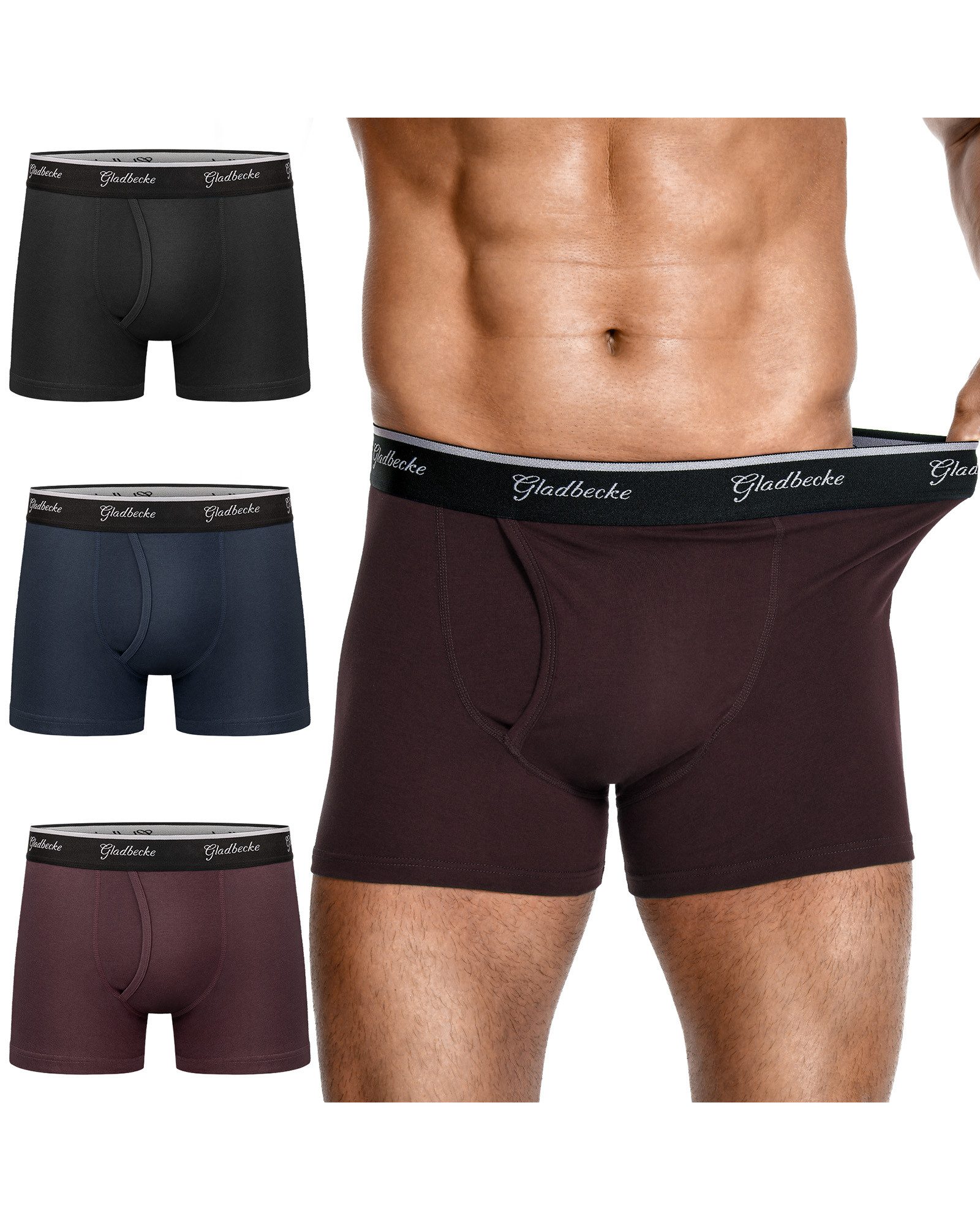 Gladbecke Boxershorts unterhosen herren Männer Unterwäsche Baumwolle M-4XL (3er-Pack) Elastischer Komfortbund und tagloses Design, Formstabil