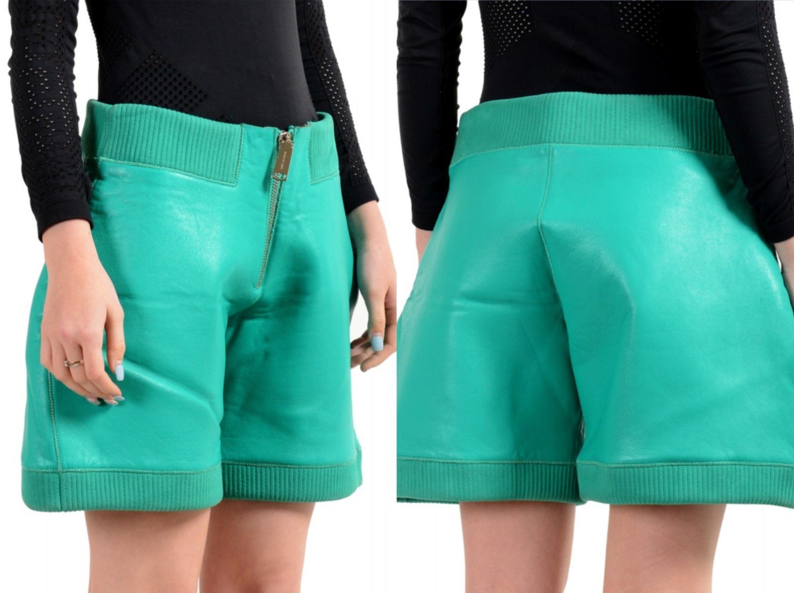 Dsquared2 Shorts DSQUARED2 JEANS LEATHER SHORTS LOOSE ROCK-PANTS HOSE EMERALD GREEN TRO