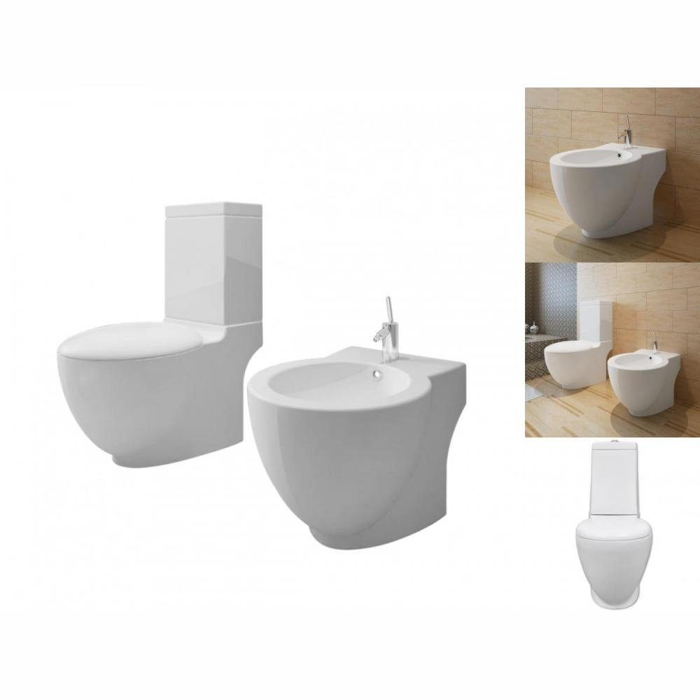 vidaXL Tiefspül-WC Туалеты Bidet Set Weiß Keramik Toilette Set Badezimmer