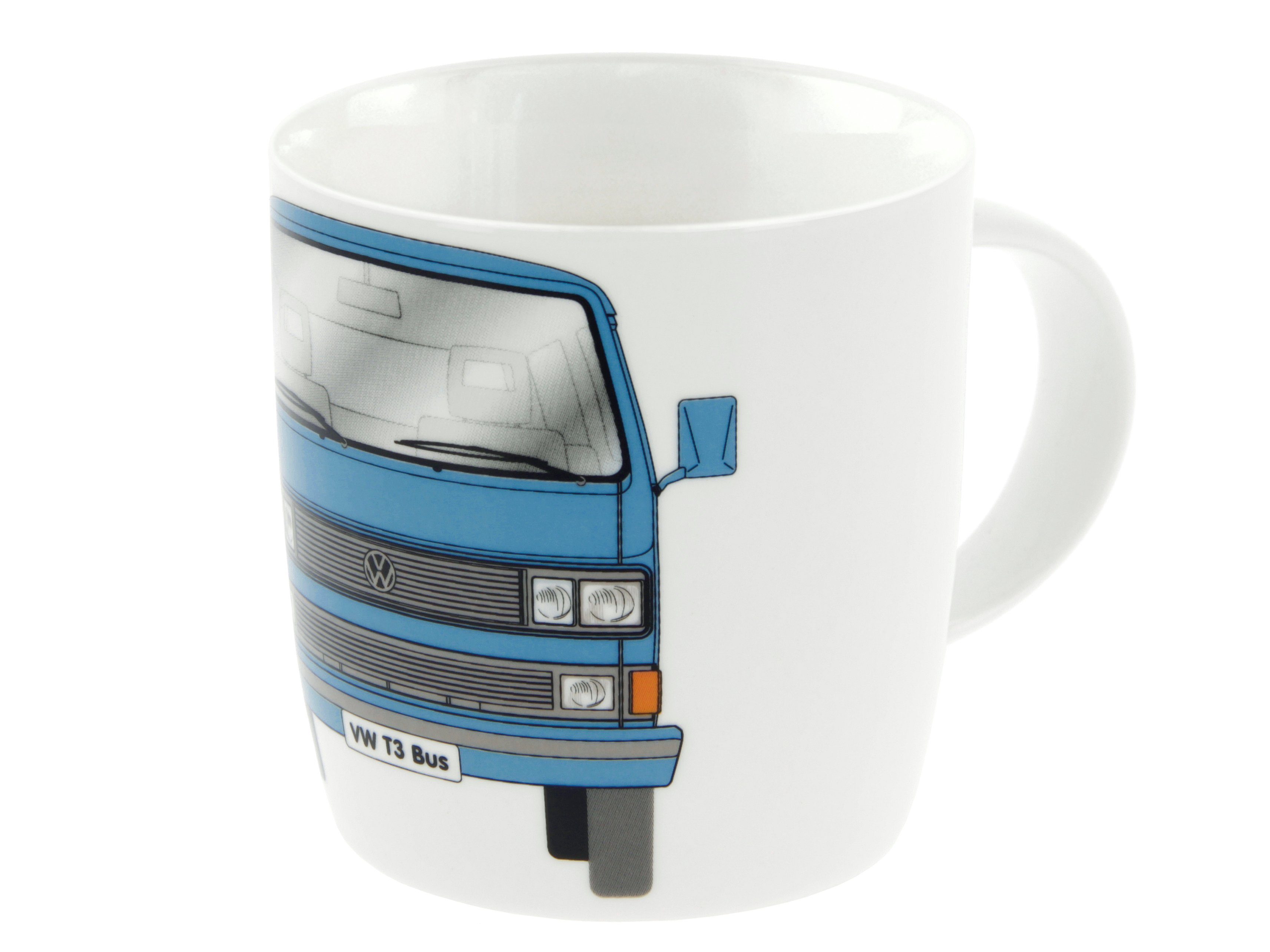 VW Collection by BRISA Tasse Volkswagen Große Keramik Kaffee-Tee-Cappuccino-Tasse-Becher-Haferl, New Bone China, im T3 Bulli Bus Design Bus Front in Blau Front/Blau
