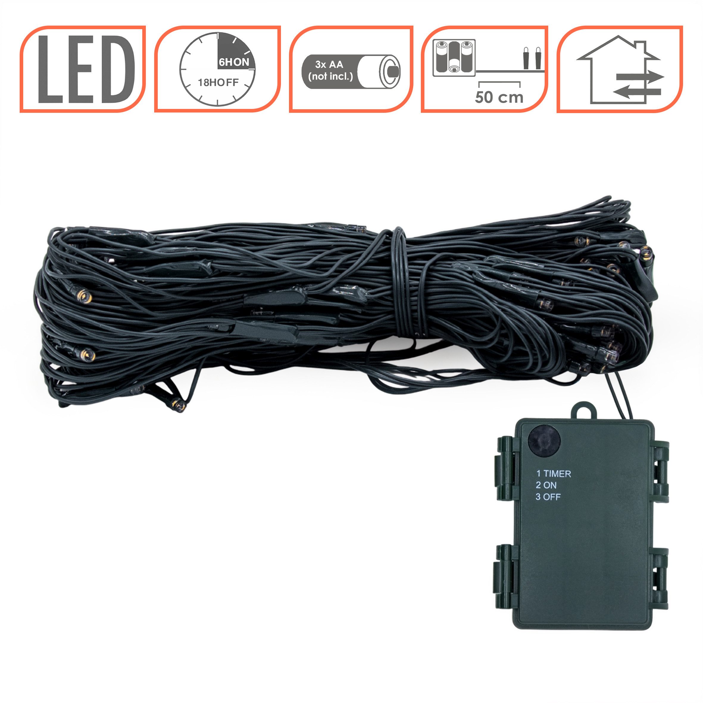 Spetebo LED-Lichternetz LED Lichternetz 1,5 m / 100 LED - Batterie, 100-flammig, Garten Deko Lichervorgang