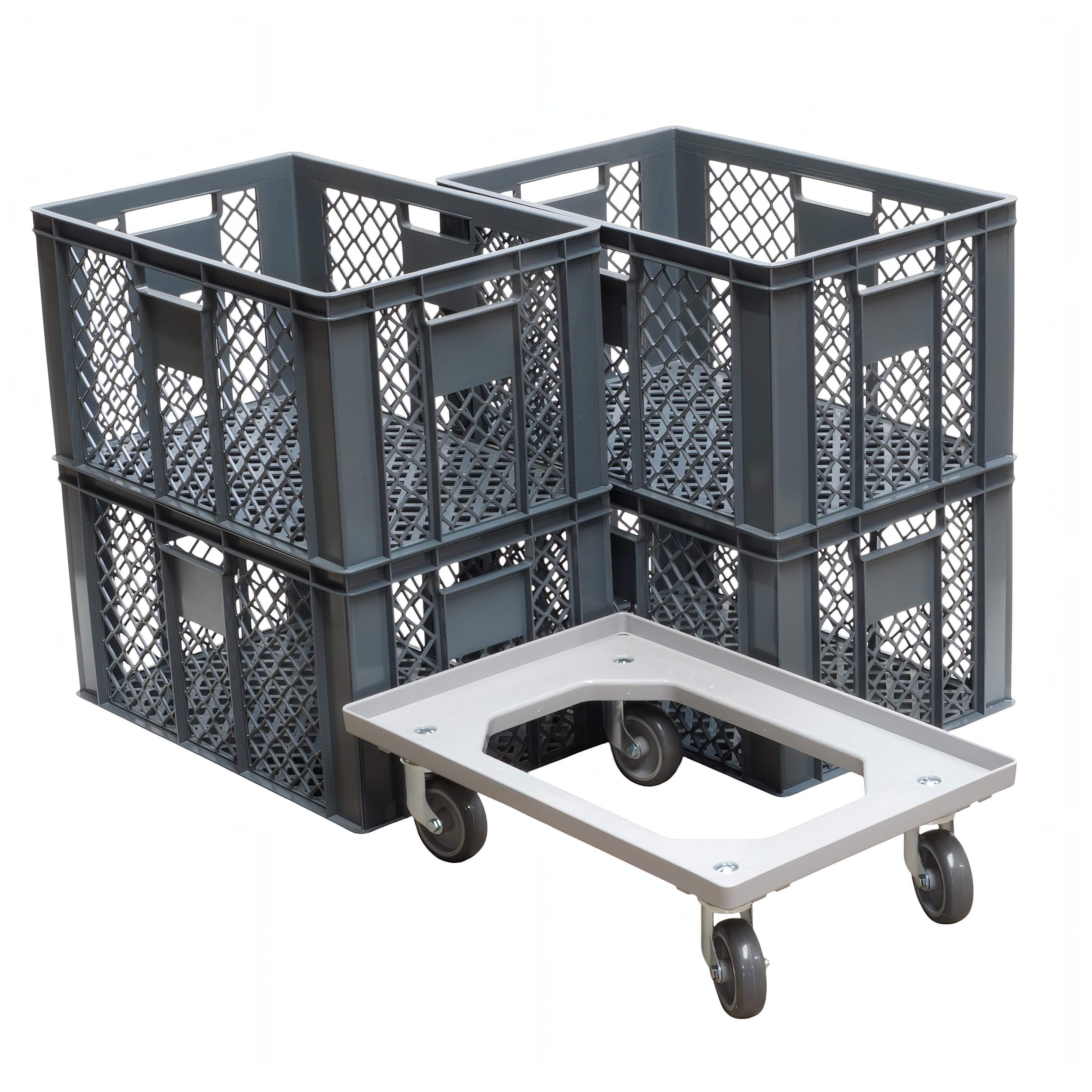 Logiplast Stapelbox Stapelbox 4 Bäckerkisten 600 x 400 x 320 mm und 1 Transportroller