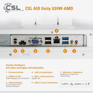 CSL Unity U24W-AMD / 4650G / 1000 GB / 16 GB RAM / Win 11 All-in-One PC (24 Zoll, AMD Ryzen 5 Pro 4650G, AMD Radeon Grafik, 16 GB RAM, 1000 GB SSD)