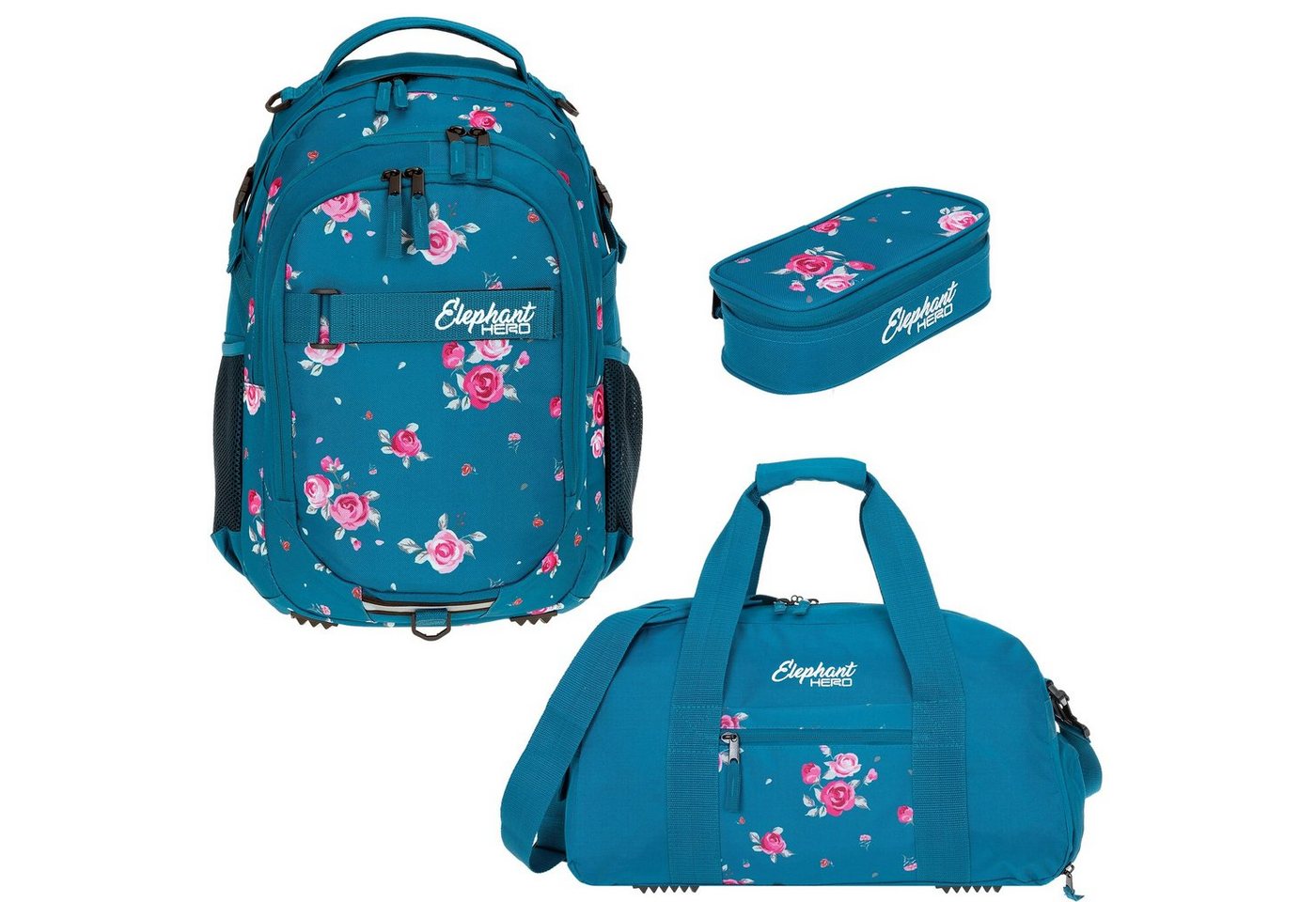 ELEPHANT Schulrucksack Hero Signature Schultasche (Set, 3-tlg., 3 Teile Rucksack Sporttasche Mäppchen Box), Softcase Schulranzen Schulmappe +rsm