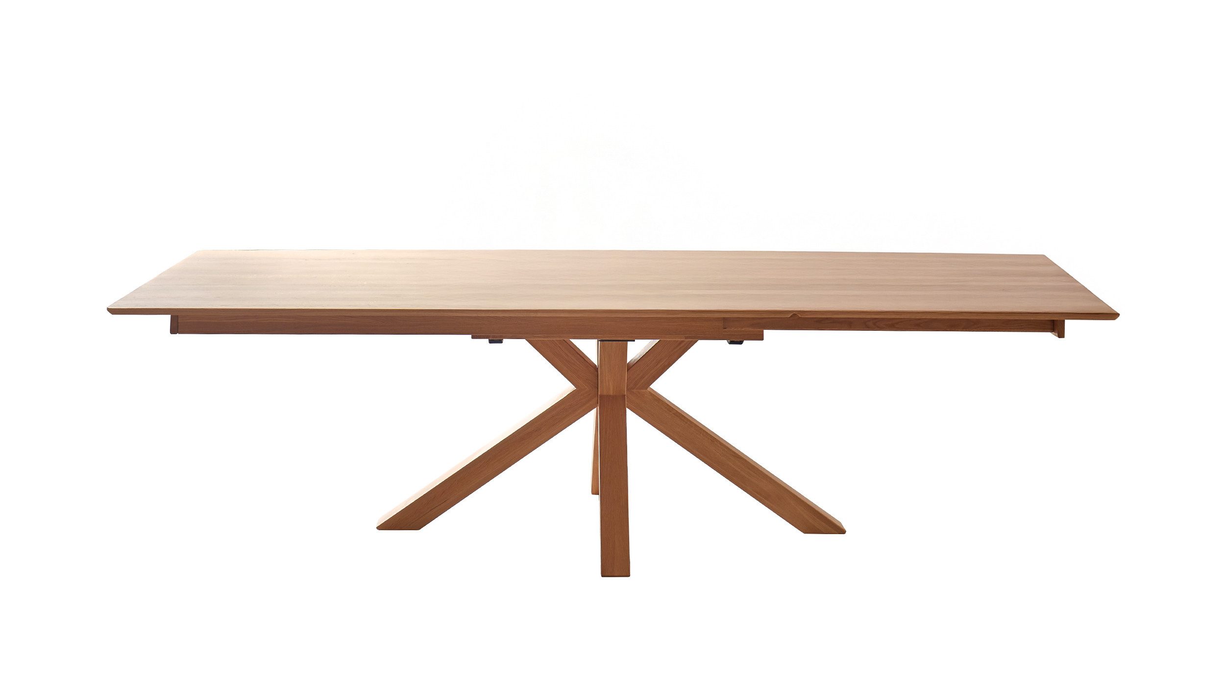 Massivart® dining table, solid wild oak, oiled, extendable / Spider frame wood / RICARDO, Swiss edge • internal butterfly extension • Pure nature