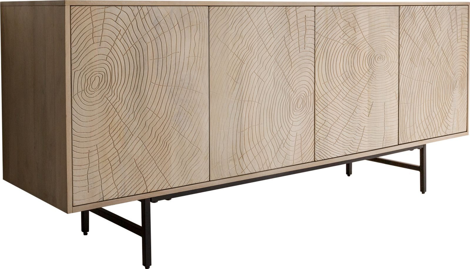 DELIFE Sideboard Wiara, Mango White Wash 180 cm Metall Schwarz 4 Türen