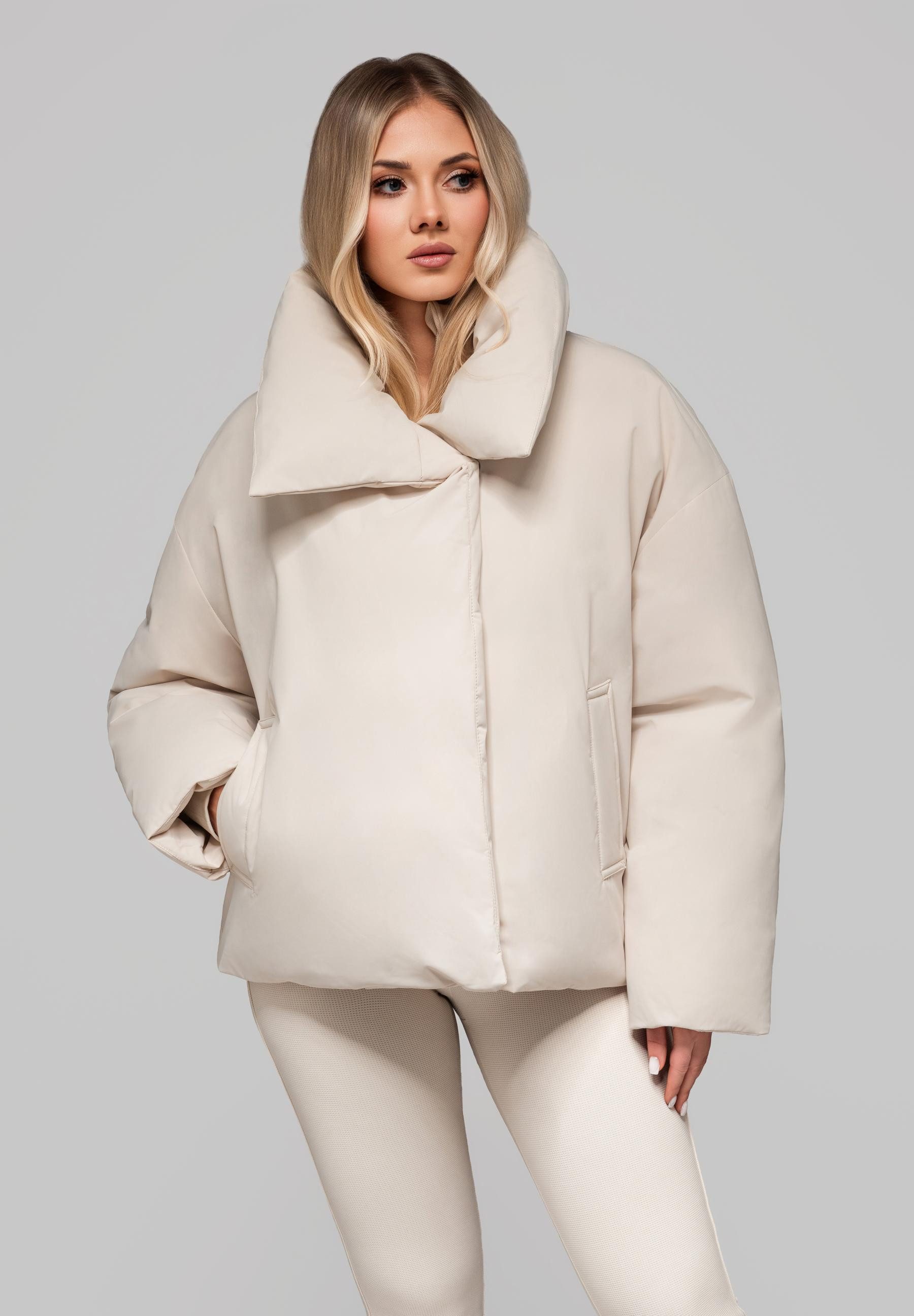 Winterjacke Damen Winterjacke mit Oversize-Kragen – Schwarz