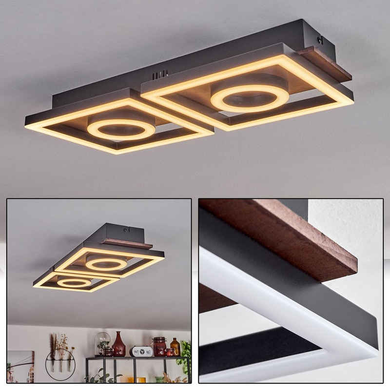 hofstein Deckenleuchte Deckenlampe aus Metall/Holz/Kunststoff in Schwarz/Dunkelbraun/Weiß, LED fest integriert, 3000 Kelvin, Leuchte im modernen Design, 12 Watt, 1350 Lumen