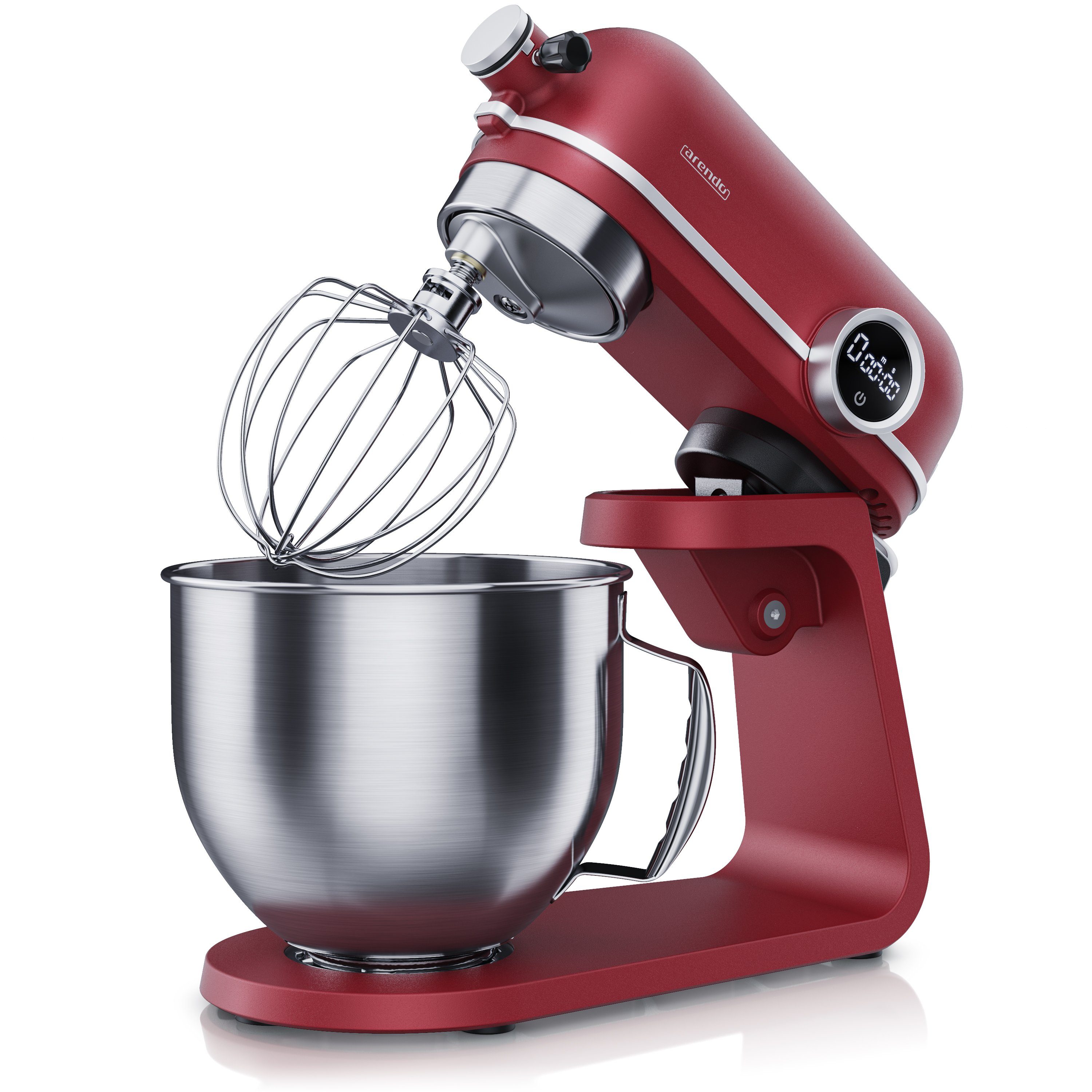 Arendo Küchenmaschine, 800 W, mit Display, 800W, 5L Edelstahlschüssel, inkl. 3 Rührwerkzeuge