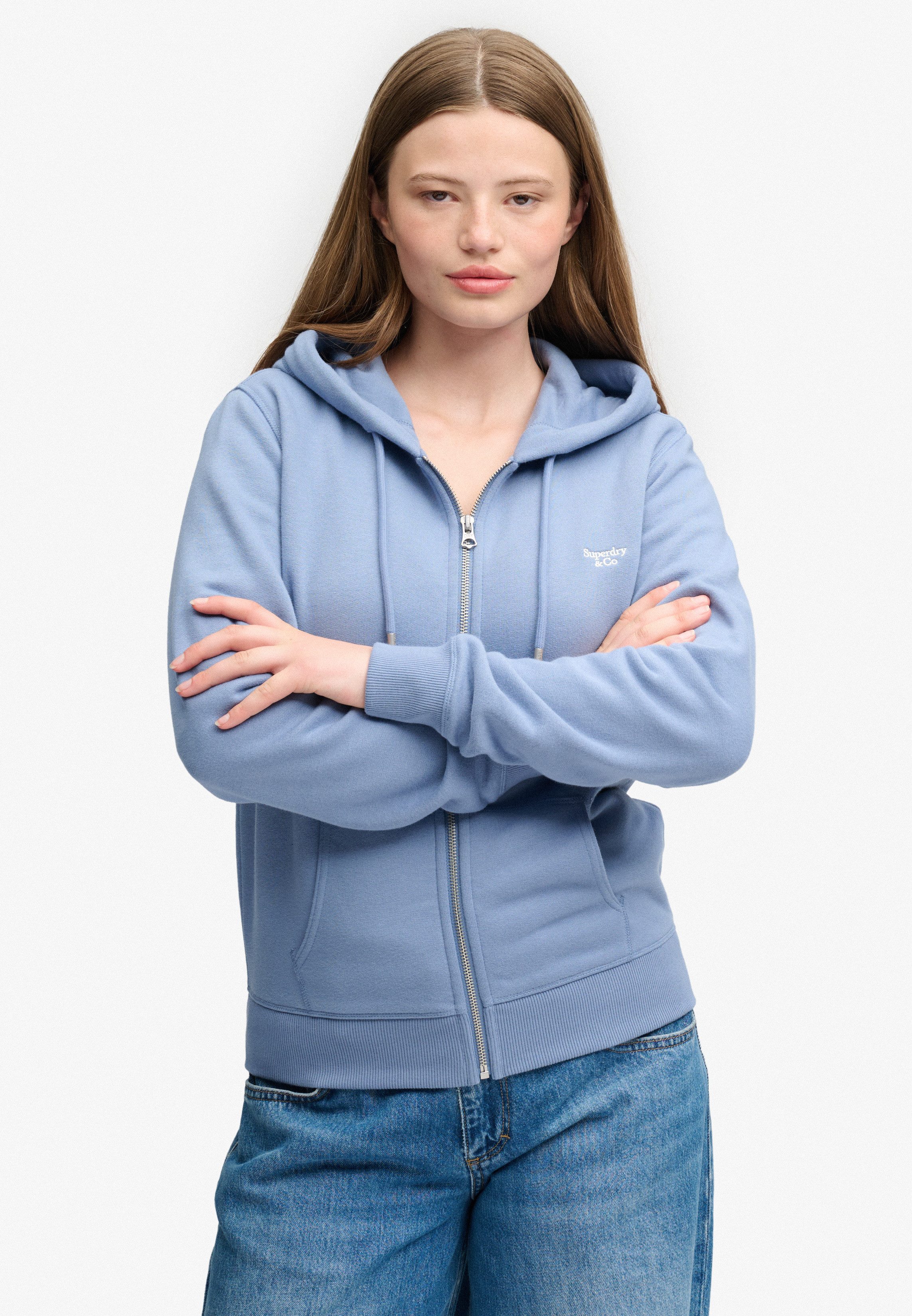 Superdry Kapuzensweatjacke SIGNATURE EMB ZIPHOOD Baumwollmischung, relaxed fit