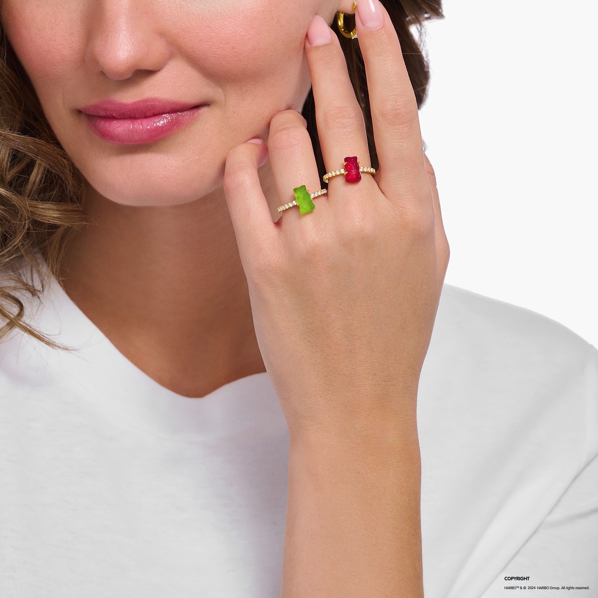 THOMAS SABO Fingerring THOMAS SABO x HARIBO Schmuck: Ring mit Goldbär, mit Kristallglas, Zirkonia (synth)