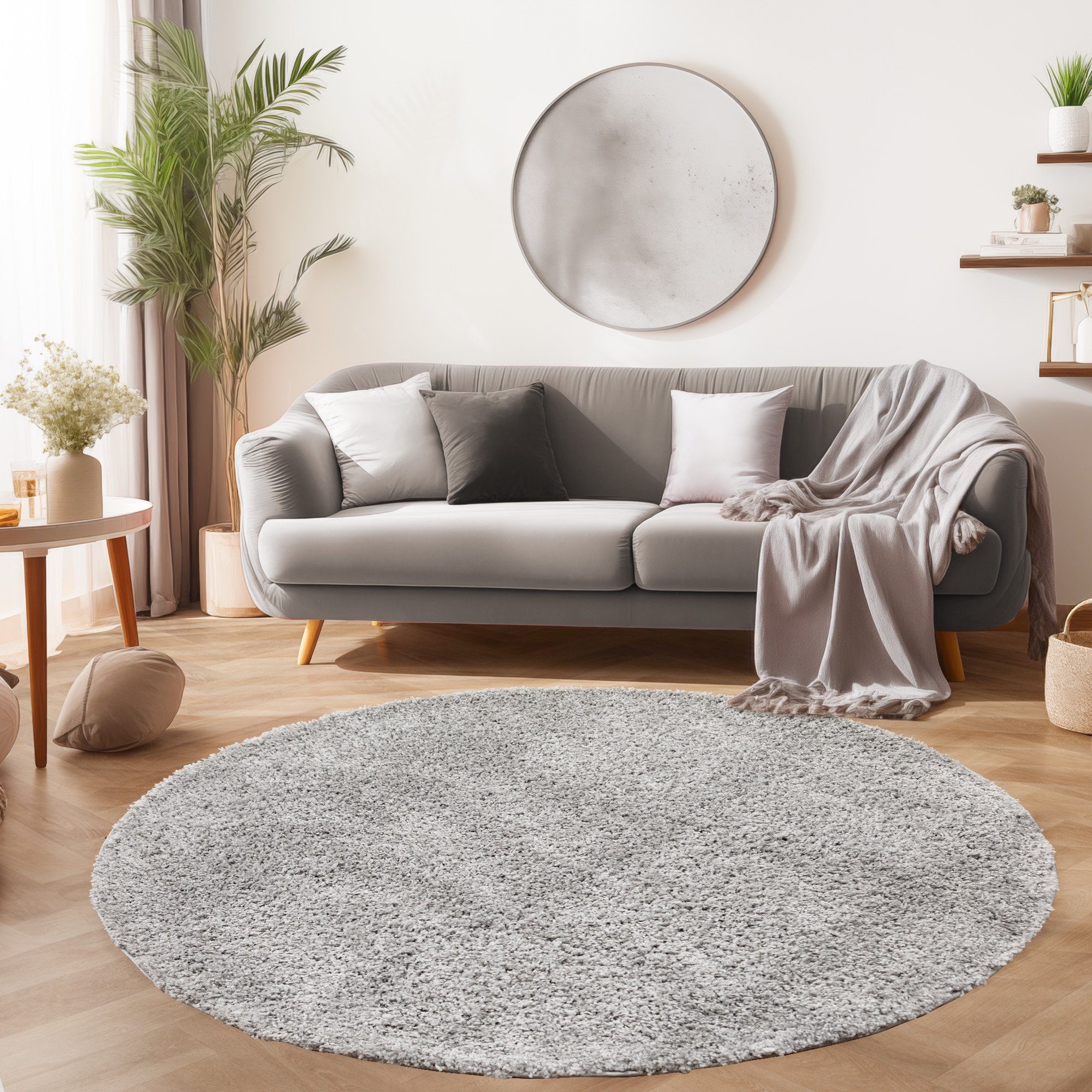 SIMPEX24 Teppich Unicolor - Einfarbig, Rund, Höhe: 30 mm, Einfarbig Shaggy Teppich Wohnzimmer Langflor Versch. Farben und Größen