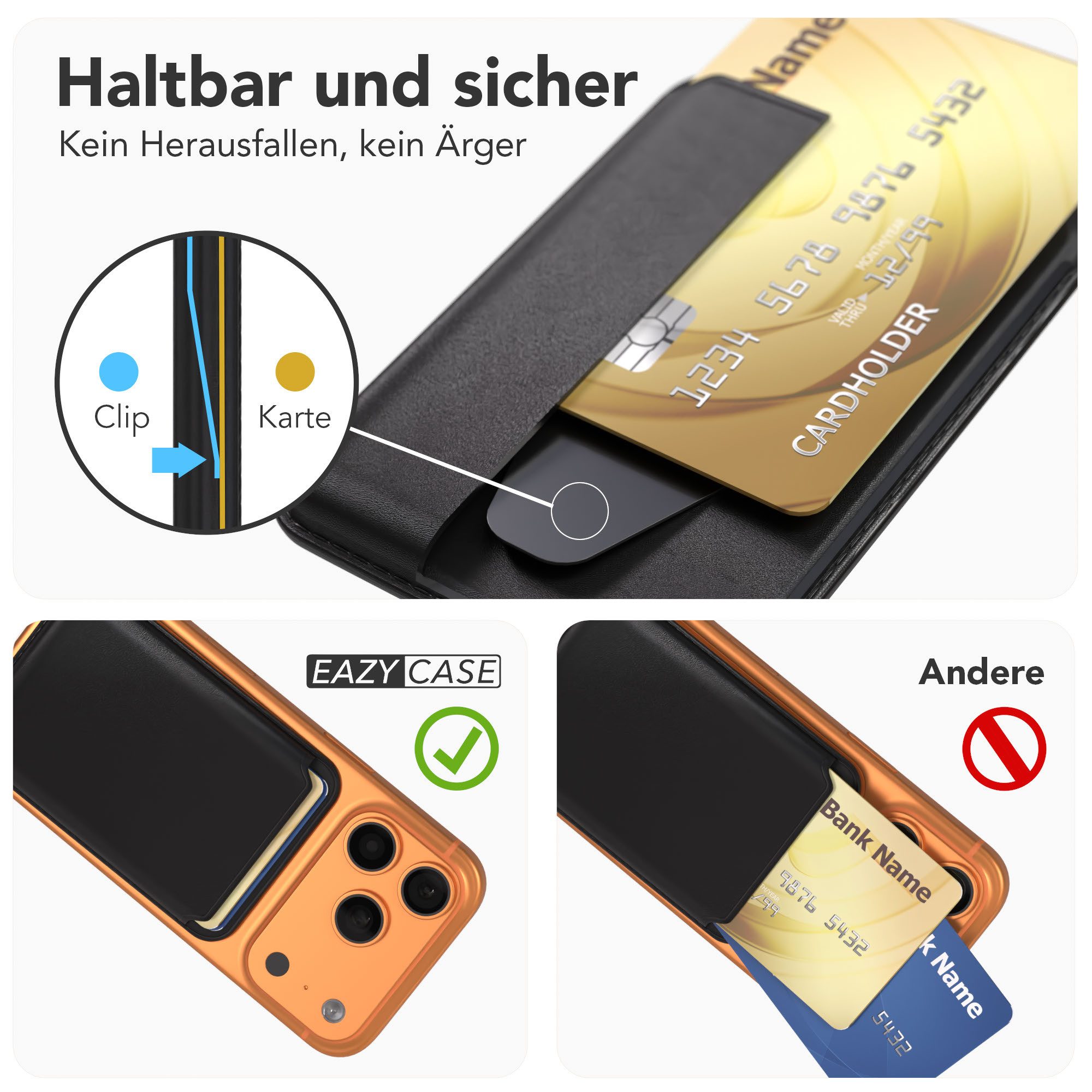 EAZY CASE Smartphone-Hülle MagWallet Kartenhalter kompatibel mit MagSafe, Slim Kartenfach für Smartphone & Handyhülle, starker Magnet in Schwarz