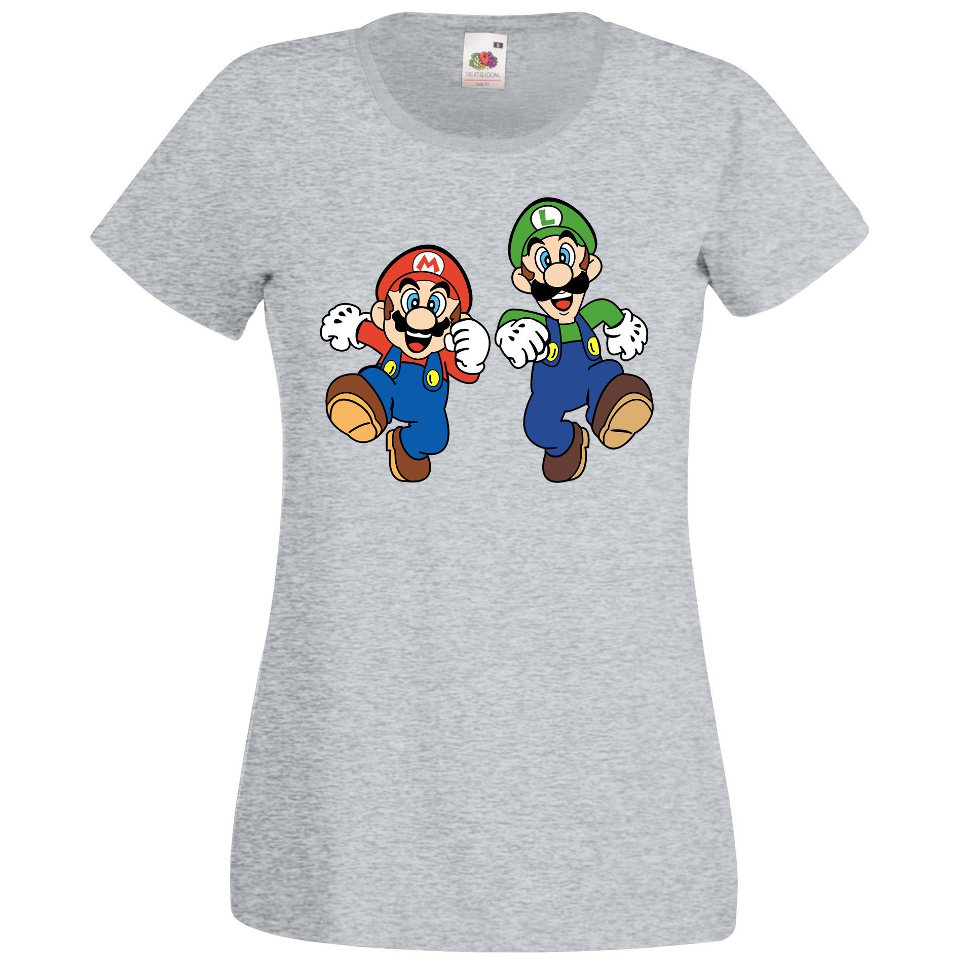 Youth Designz T-Shirt Mario & Luigi Damen T-Shirt mit modischem Frontprint Grau