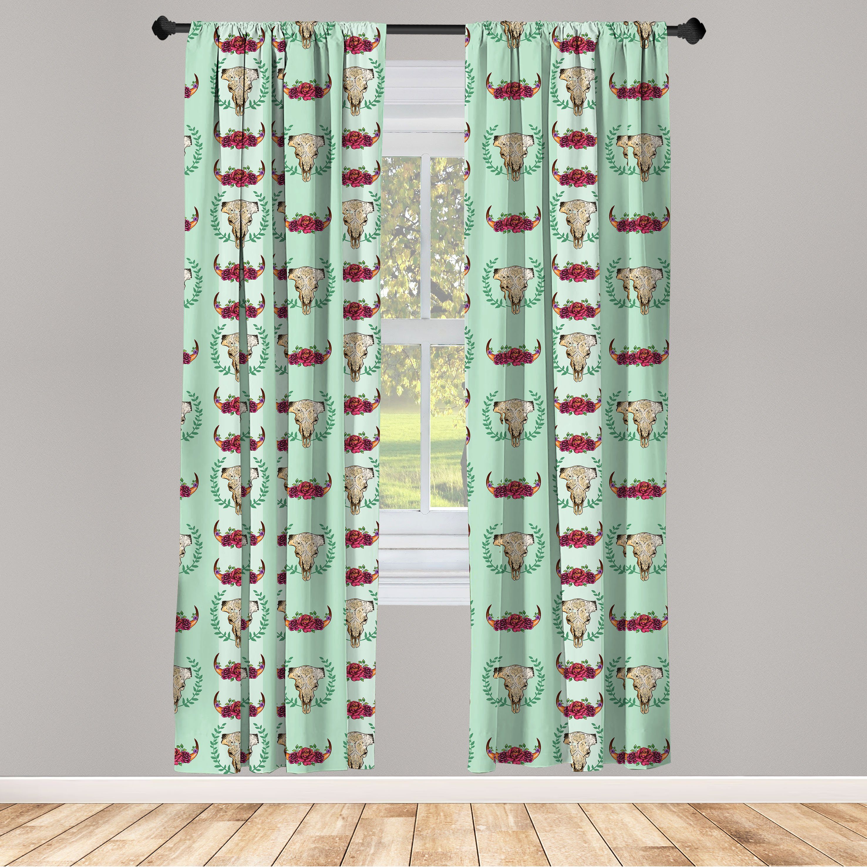 Büffel Vorhang Artwork Microfaser, für Floral Dekor, Schlafzimmer Funky Abakuhaus, Wohnzimmer Gardine Bison