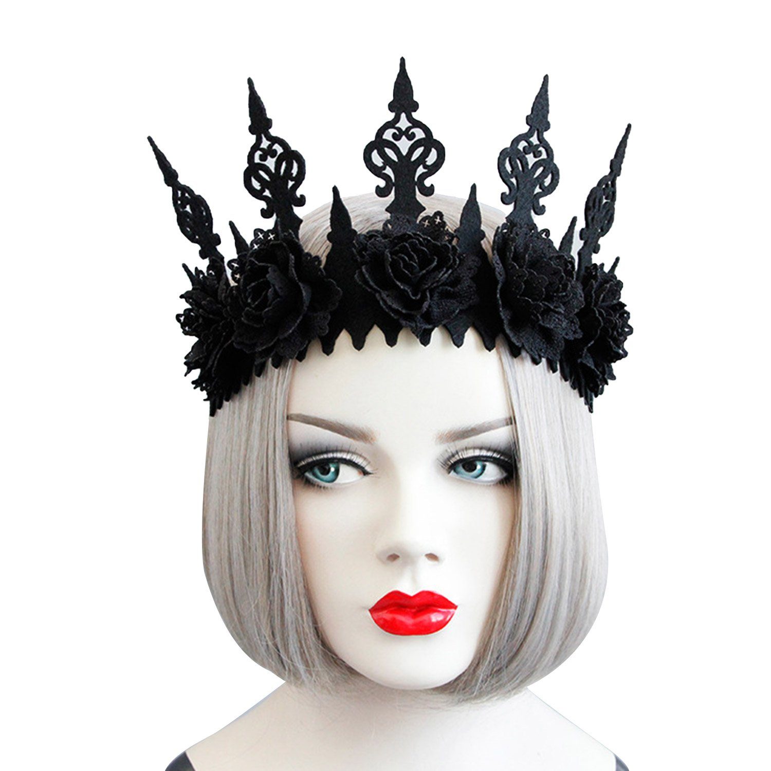 MAGICSHE Diadem Schwarze Krone mit Teufelshaar Band (1-tlg), Halloween Party Haarzubehör passend für Frauen und Mädchen