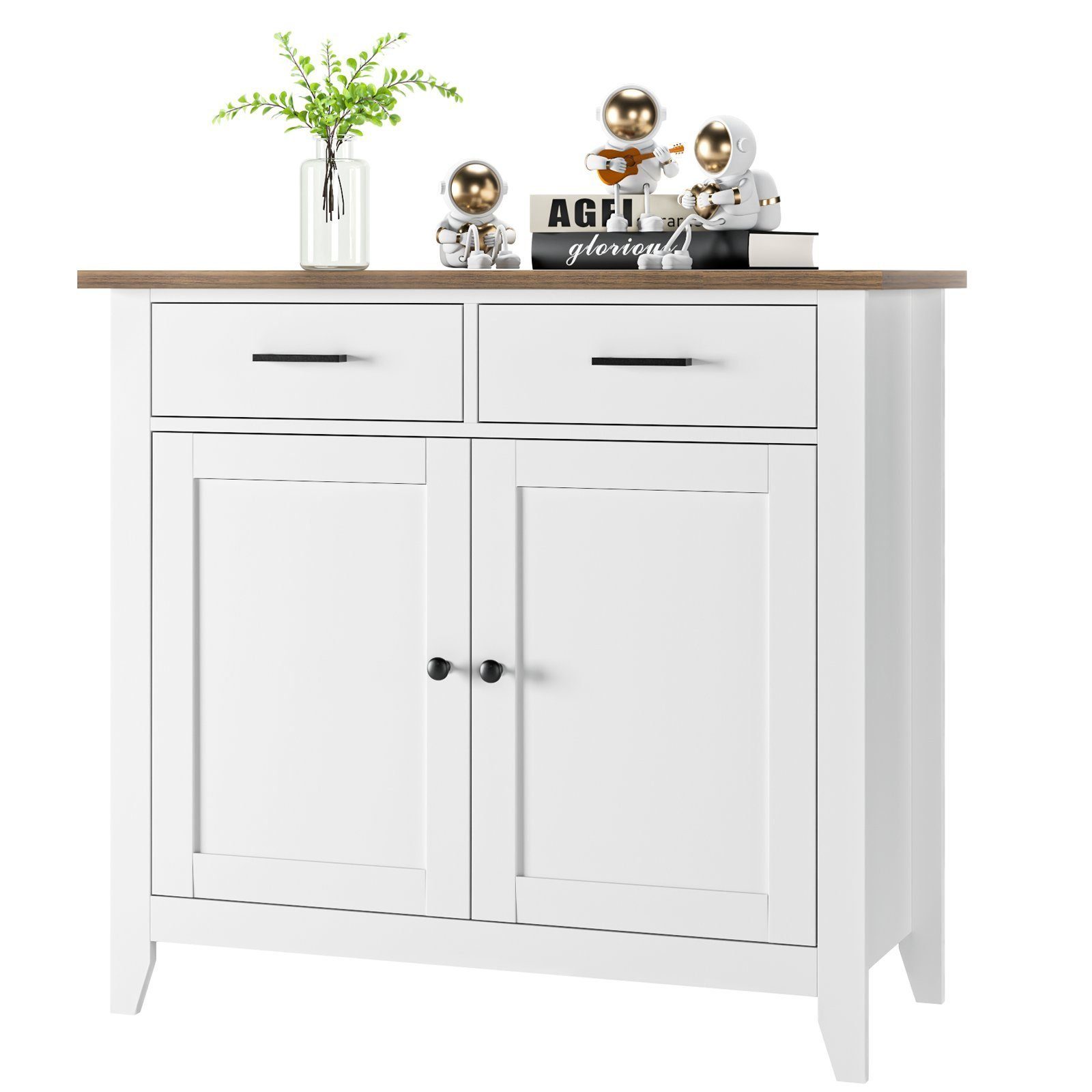 2 Weiß mit Buffet Küchenschrank Schubladen HOMECHO Türen 2 Sideboard