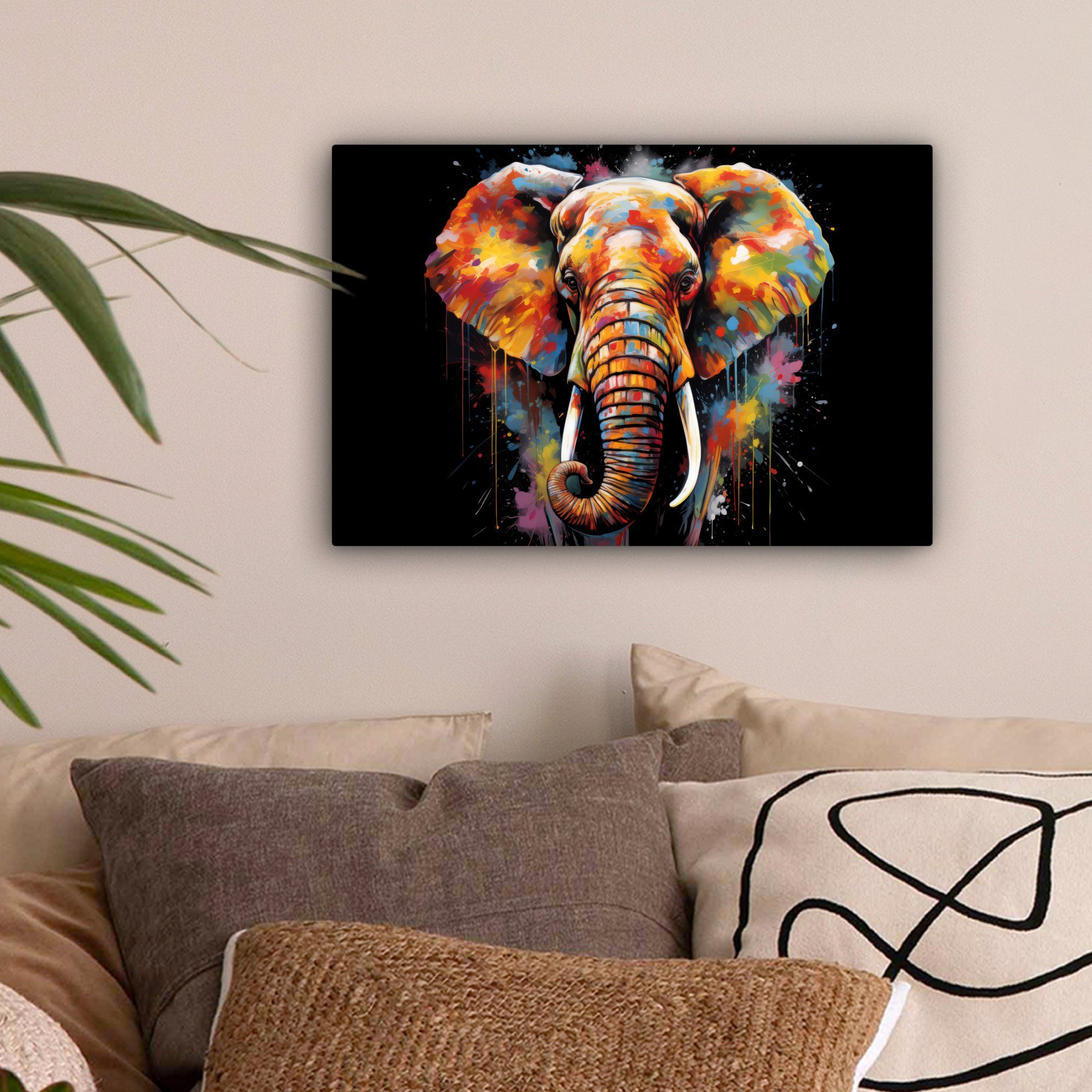 OneMillionCanvasses® Leinwandbild Elefant - Graffiti - Schwarz - Tiere - Fa günstig online kaufen