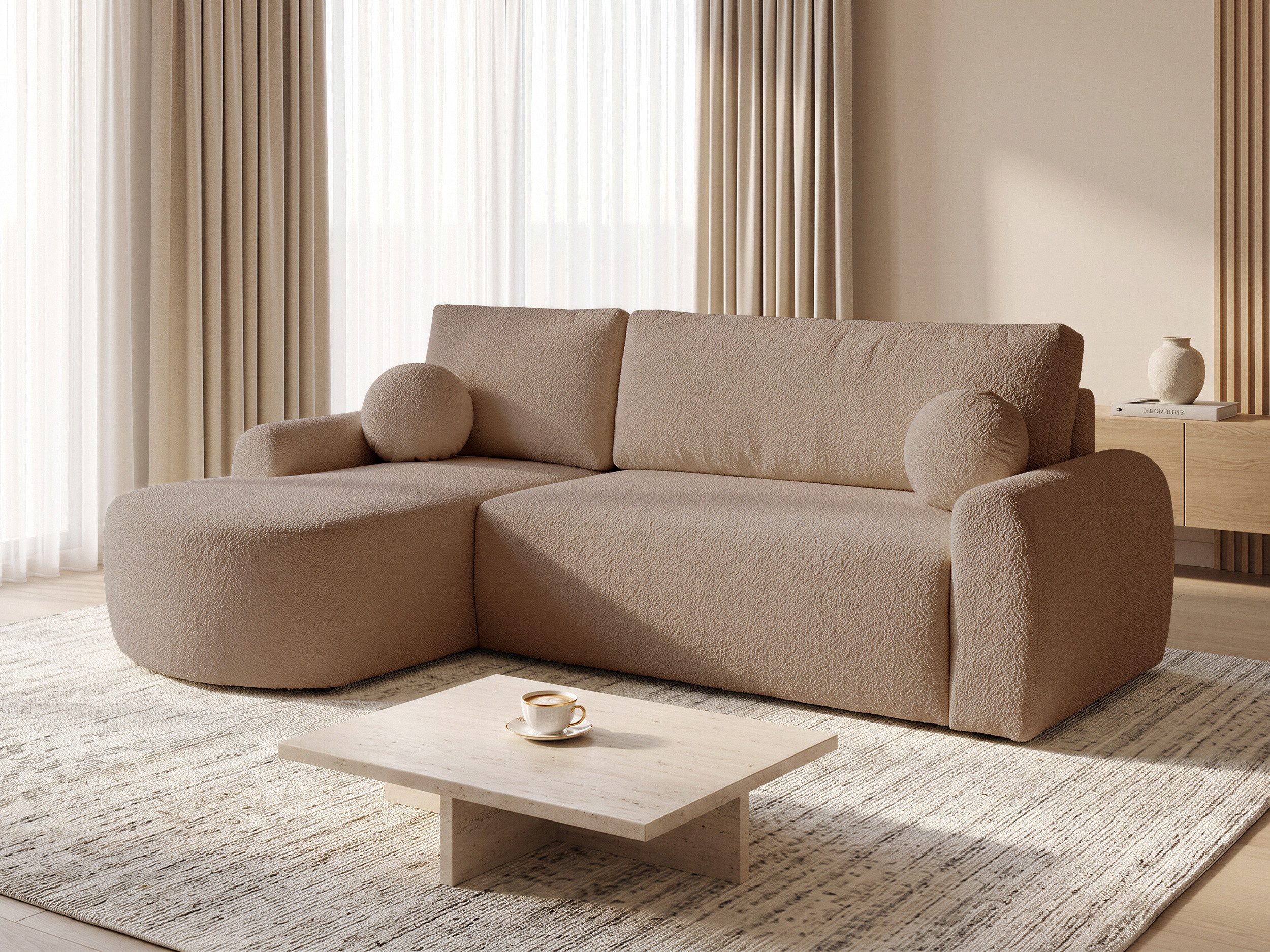 Sofnet Ecksofa Jazz, mit Schlaffunktion und Bettkasten, L-Form Couch, Bouclé-Material, Schlafsofa mit Wellenfeder, Eckcouch