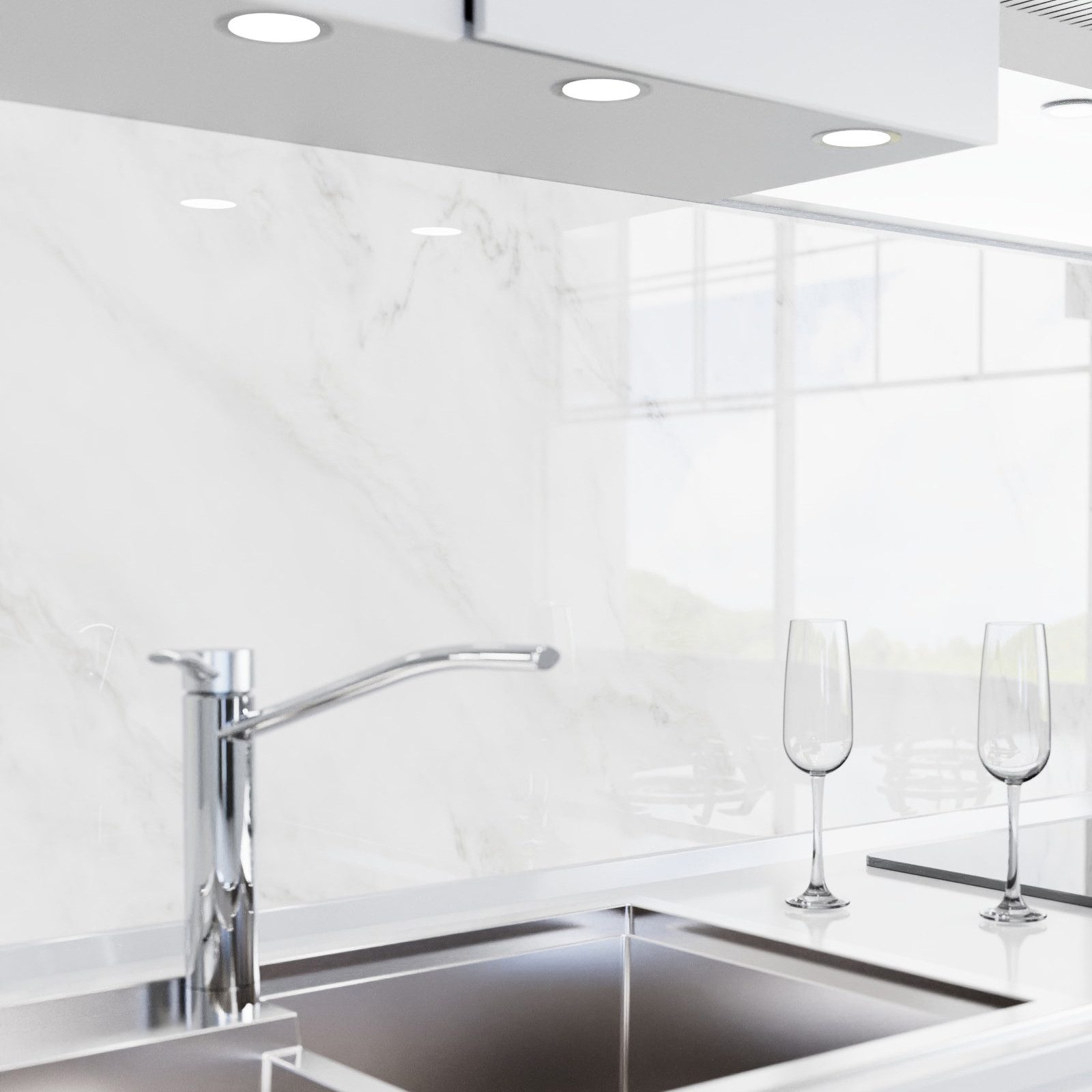 danario Küchenrückwand Folie selbstklebend, Glasoptik, Spritzschutz Küche, versteift & robust