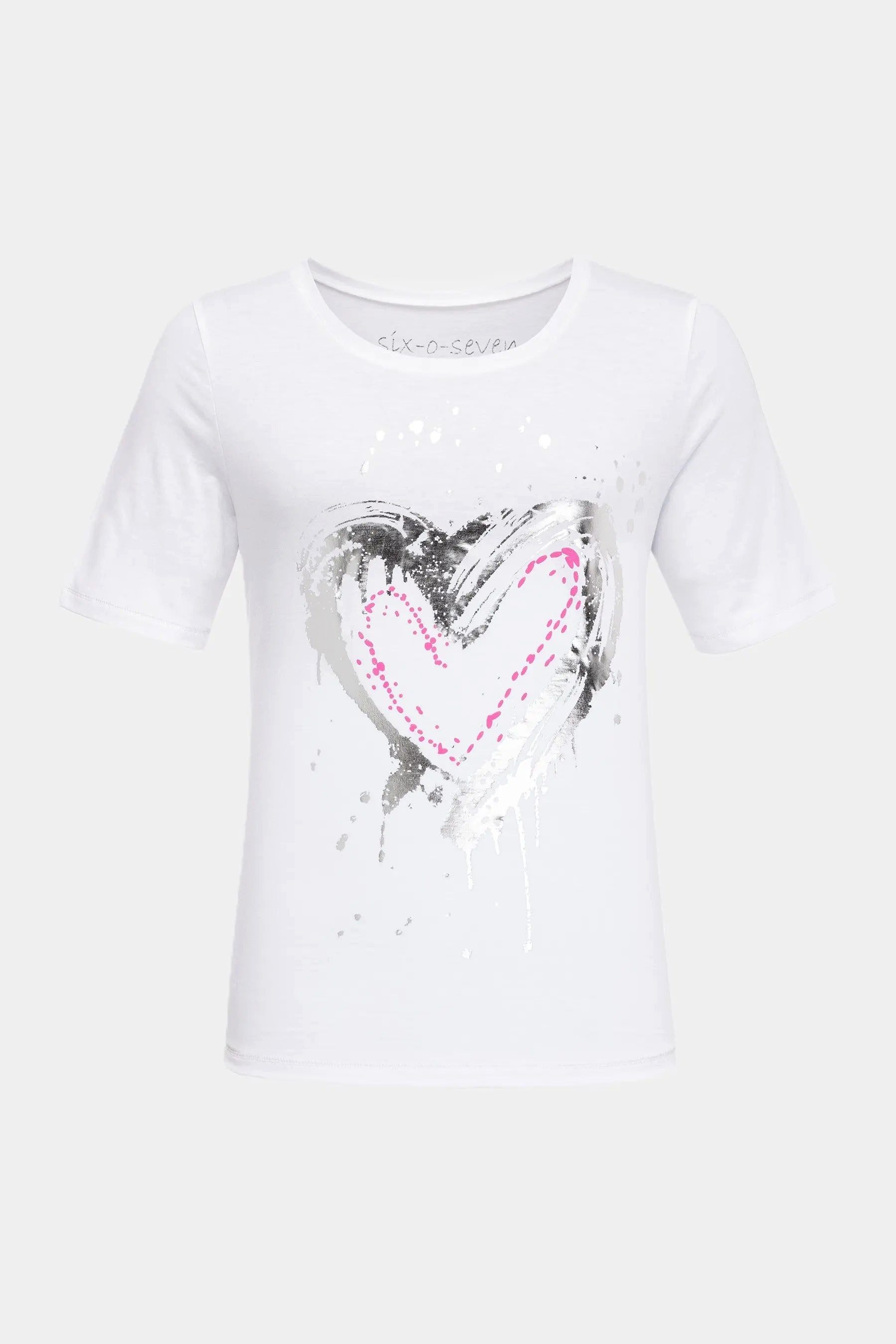 six-o-seven T-Shirt T-Shirt mit Herz Print WHITE für Valentinstag